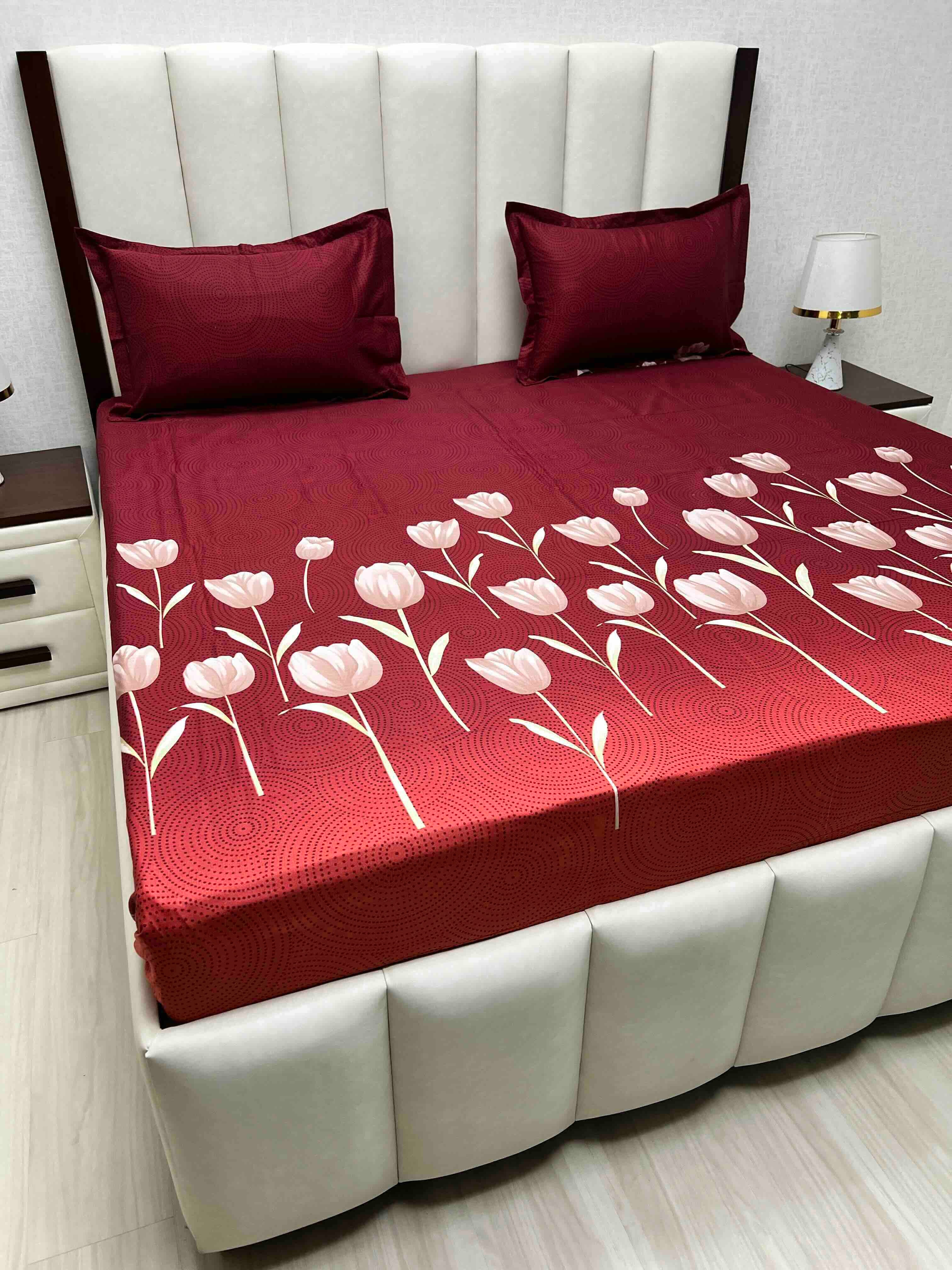 A-4572 - Pure Cotton 180 TC King Size Double Bedsheet (274X274) with Two Pillow Covers (50X76)