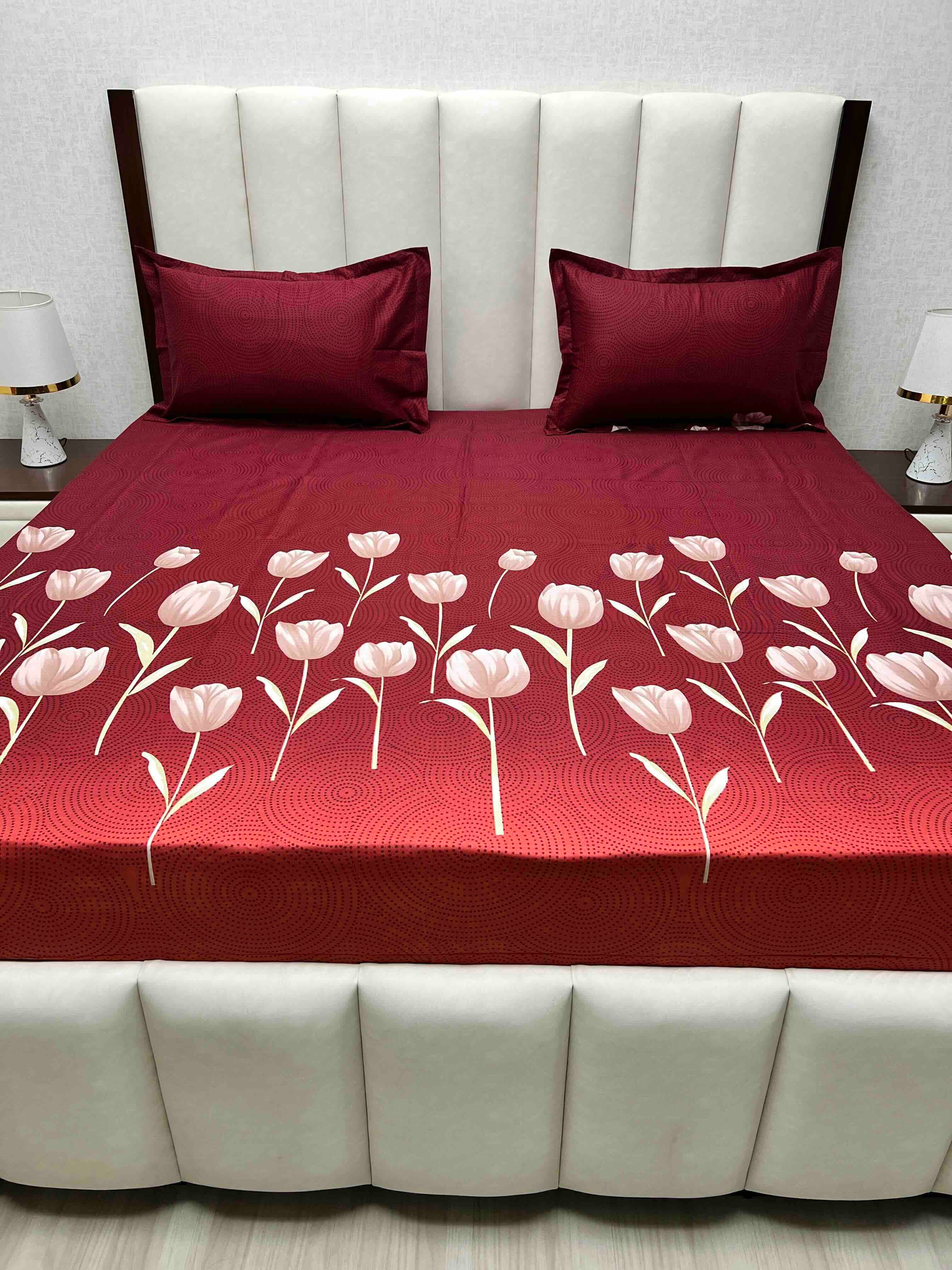 A-4572 - Pure Cotton 180 TC King Size Double Bedsheet (274X274) with Two Pillow Covers (50X76)