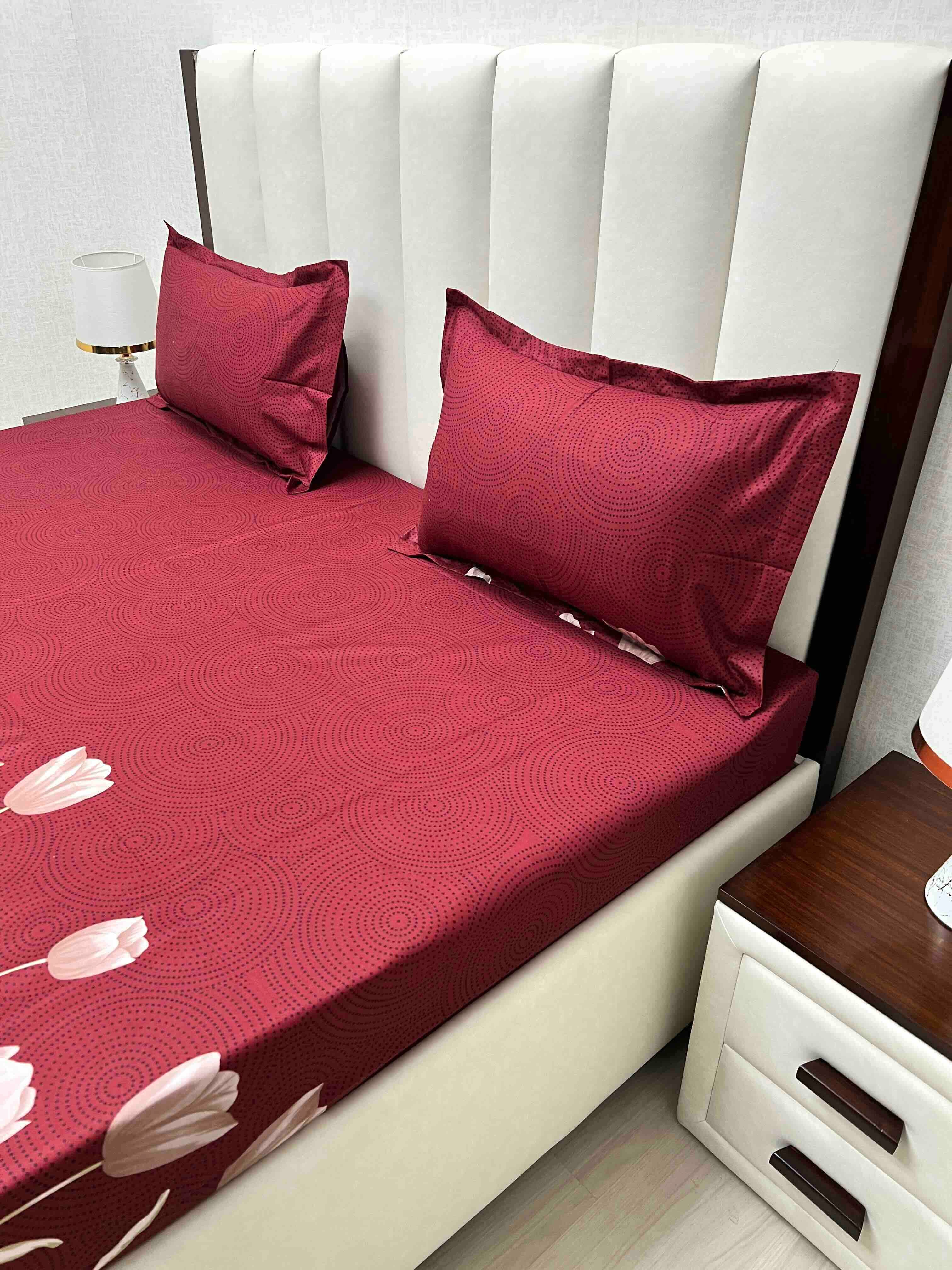 A-4572 - Pure Cotton 180 TC King Size Double Bedsheet (274X274) with Two Pillow Covers (50X76)