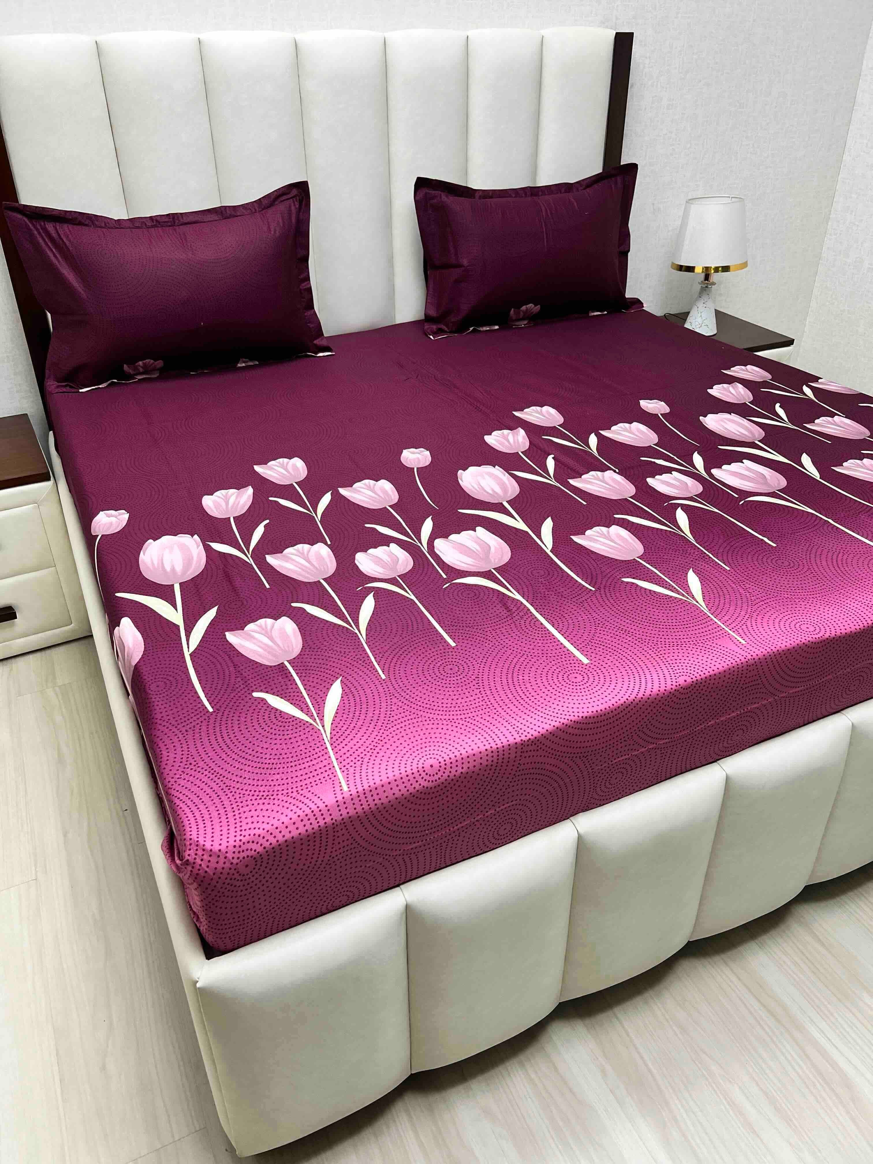 A-4577 - Pure Cotton 180 TC King Size Double Bedsheet (274X274) with Two Pillow Covers (50X76)