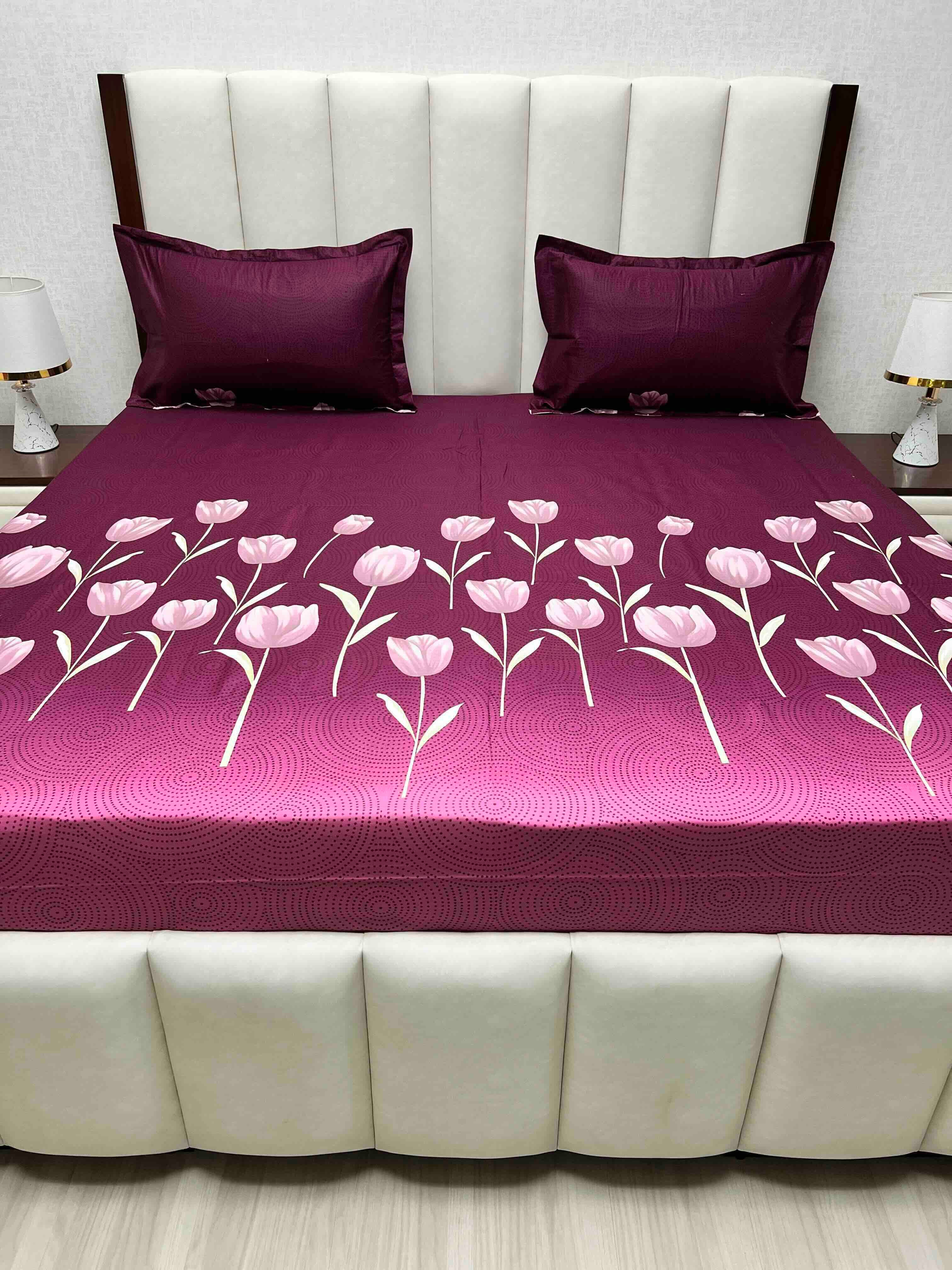 A-4577 - Pure Cotton 180 TC King Size Double Bedsheet (274X274) with Two Pillow Covers (50X76)