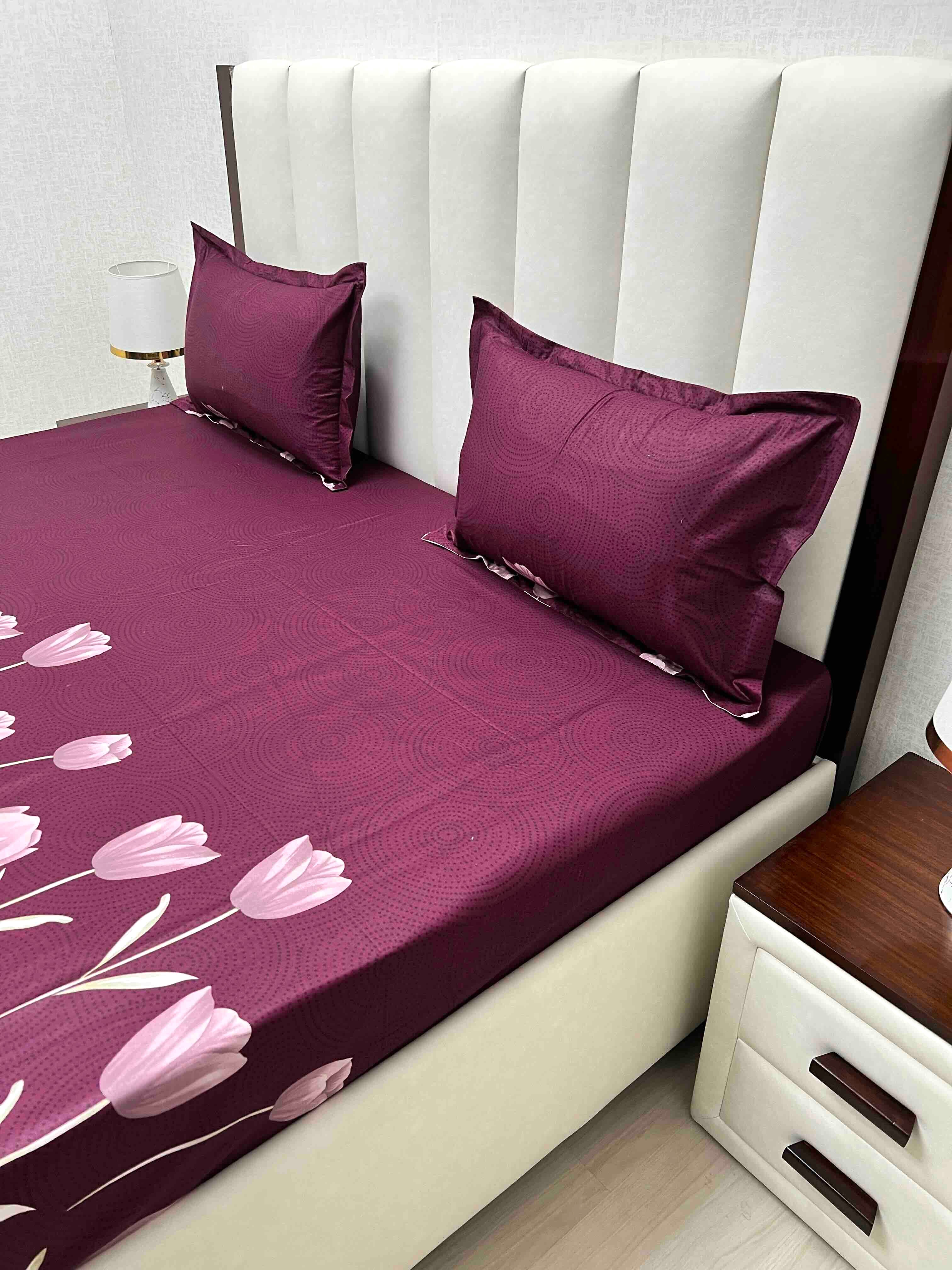 A-4577 - Pure Cotton 180 TC King Size Double Bedsheet (274X274) with Two Pillow Covers (50X76)