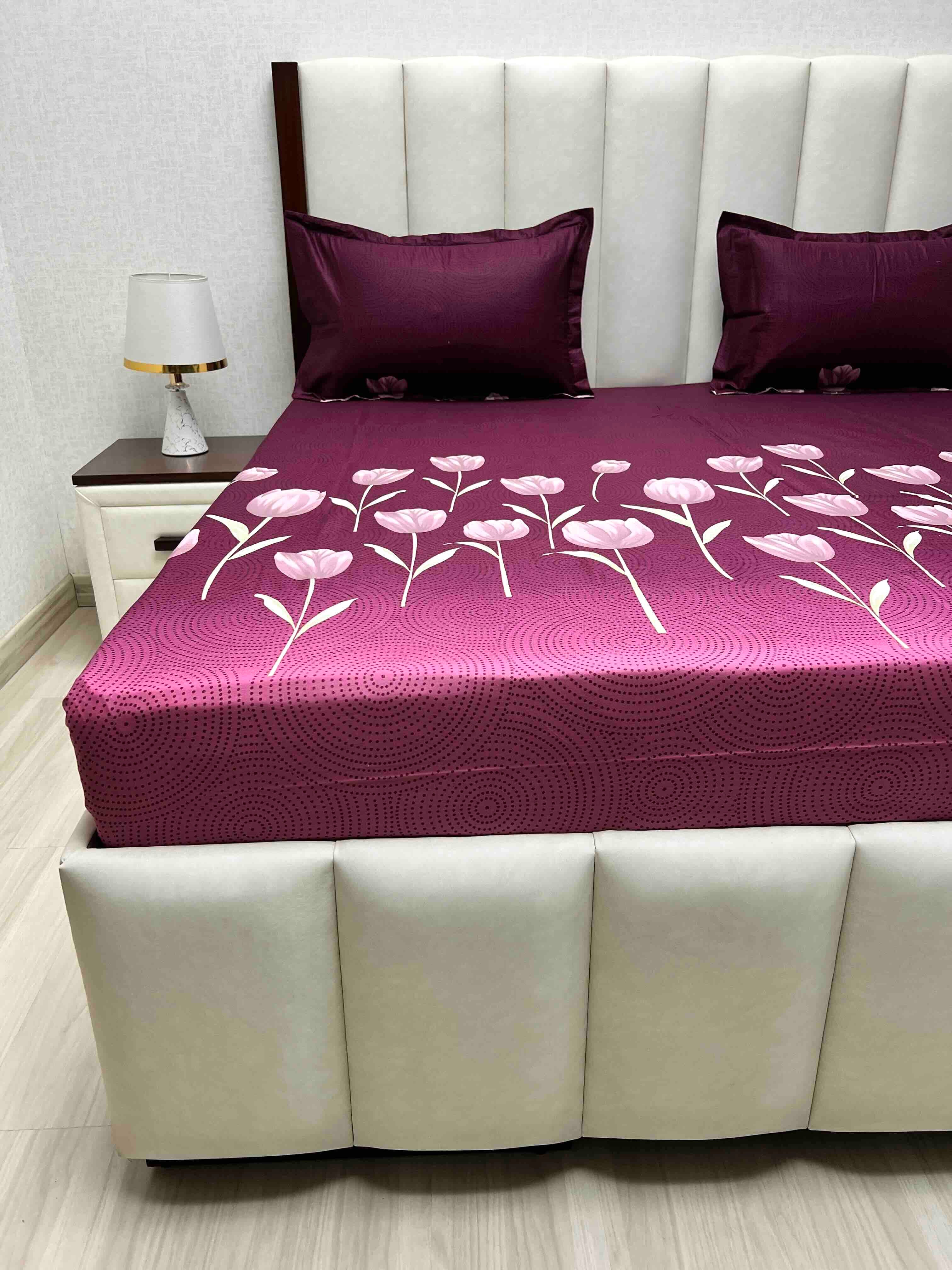 A-4577 - Pure Cotton 180 TC King Size Double Bedsheet (274X274) with Two Pillow Covers (50X76)