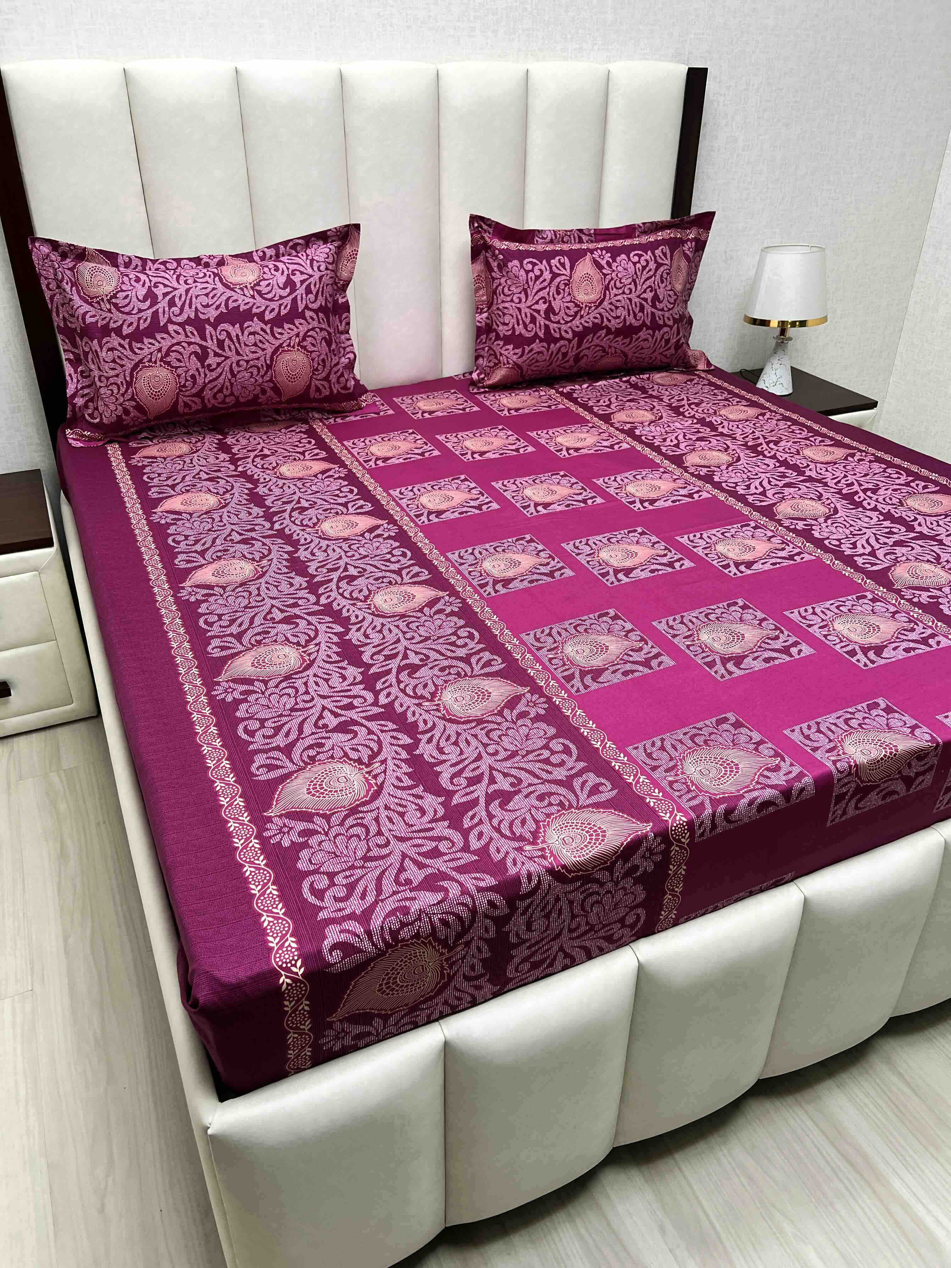 A-4578 - Pure Cotton 180 TC King Size Double Bedsheet (274X274) with Two Pillow Covers (50X76)