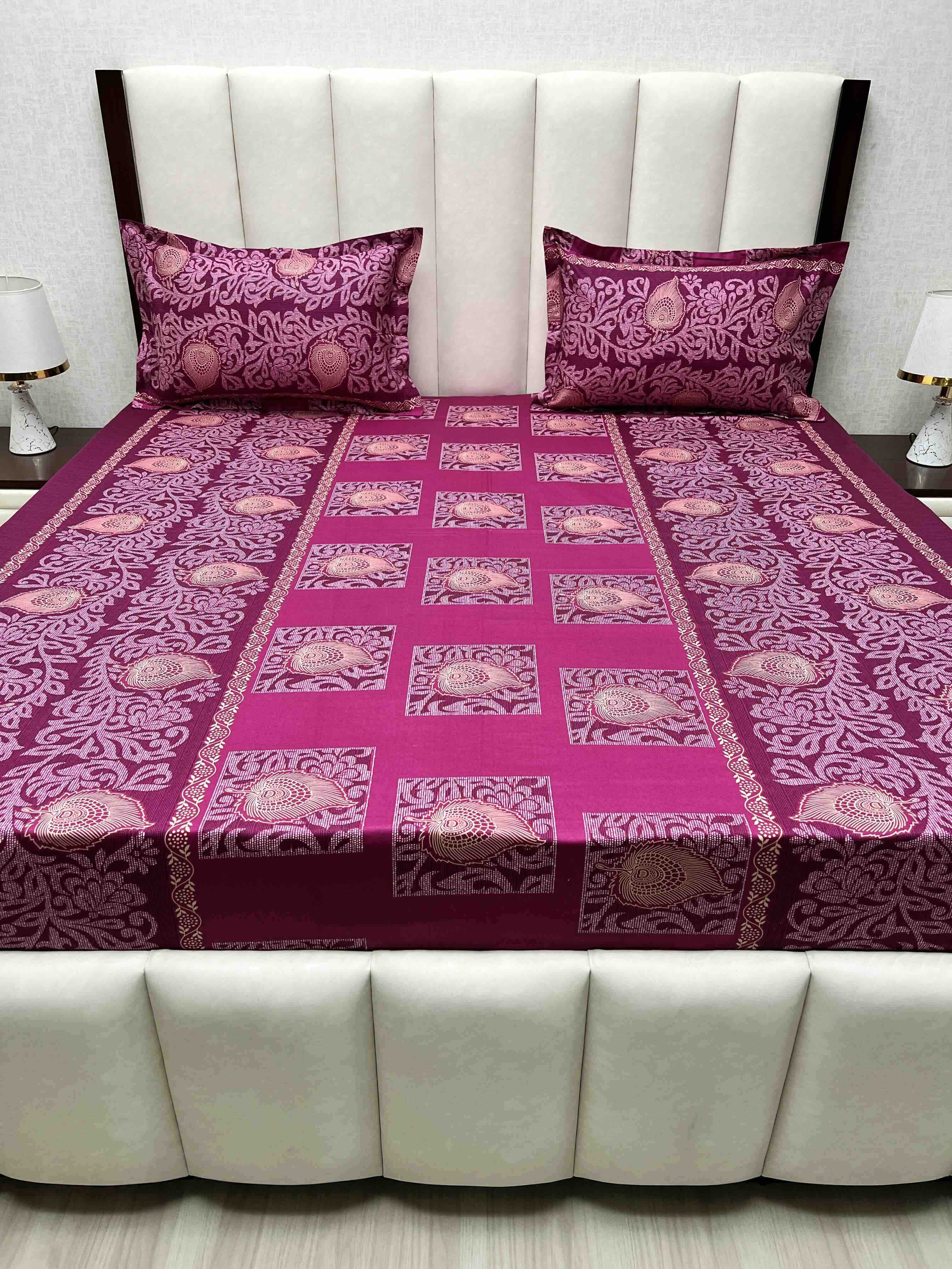 A-4578 - Pure Cotton 180 TC King Size Double Bedsheet (274X274) with Two Pillow Covers (50X76)