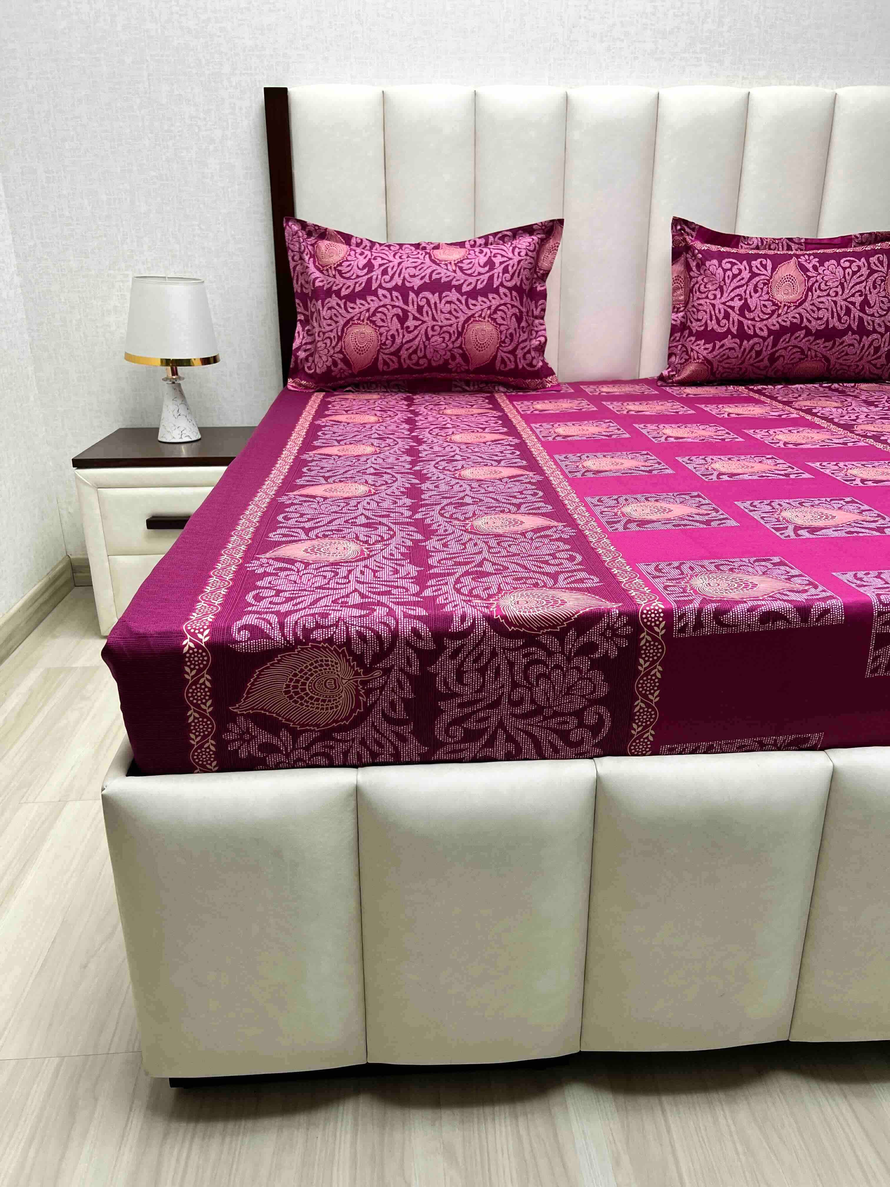 A-4578 - Pure Cotton 180 TC King Size Double Bedsheet (274X274) with Two Pillow Covers (50X76)