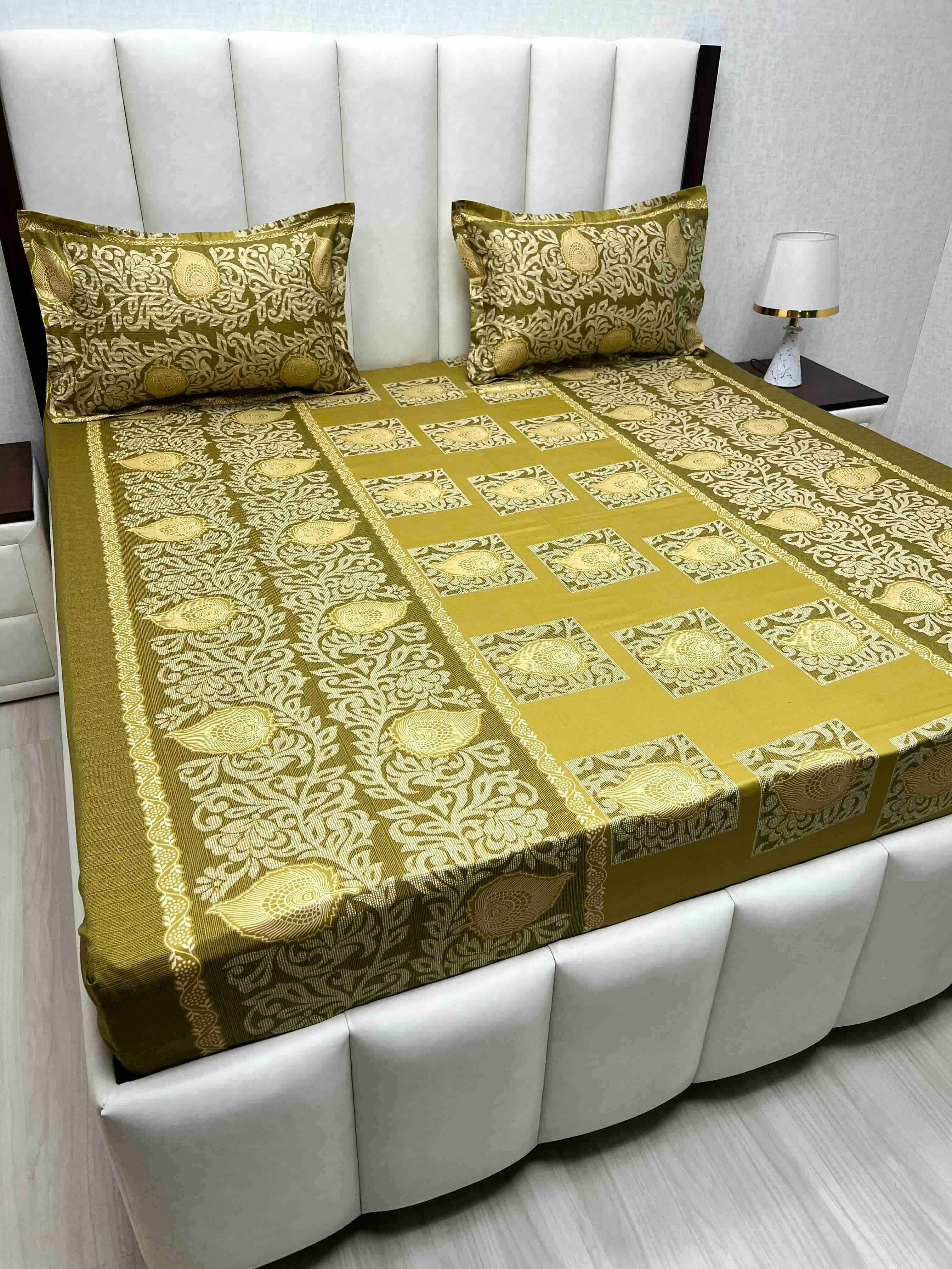 A-4579 - Pure Cotton 180 TC King Size Double Bedsheet (274X274) with Two Pillow Covers (50X76)