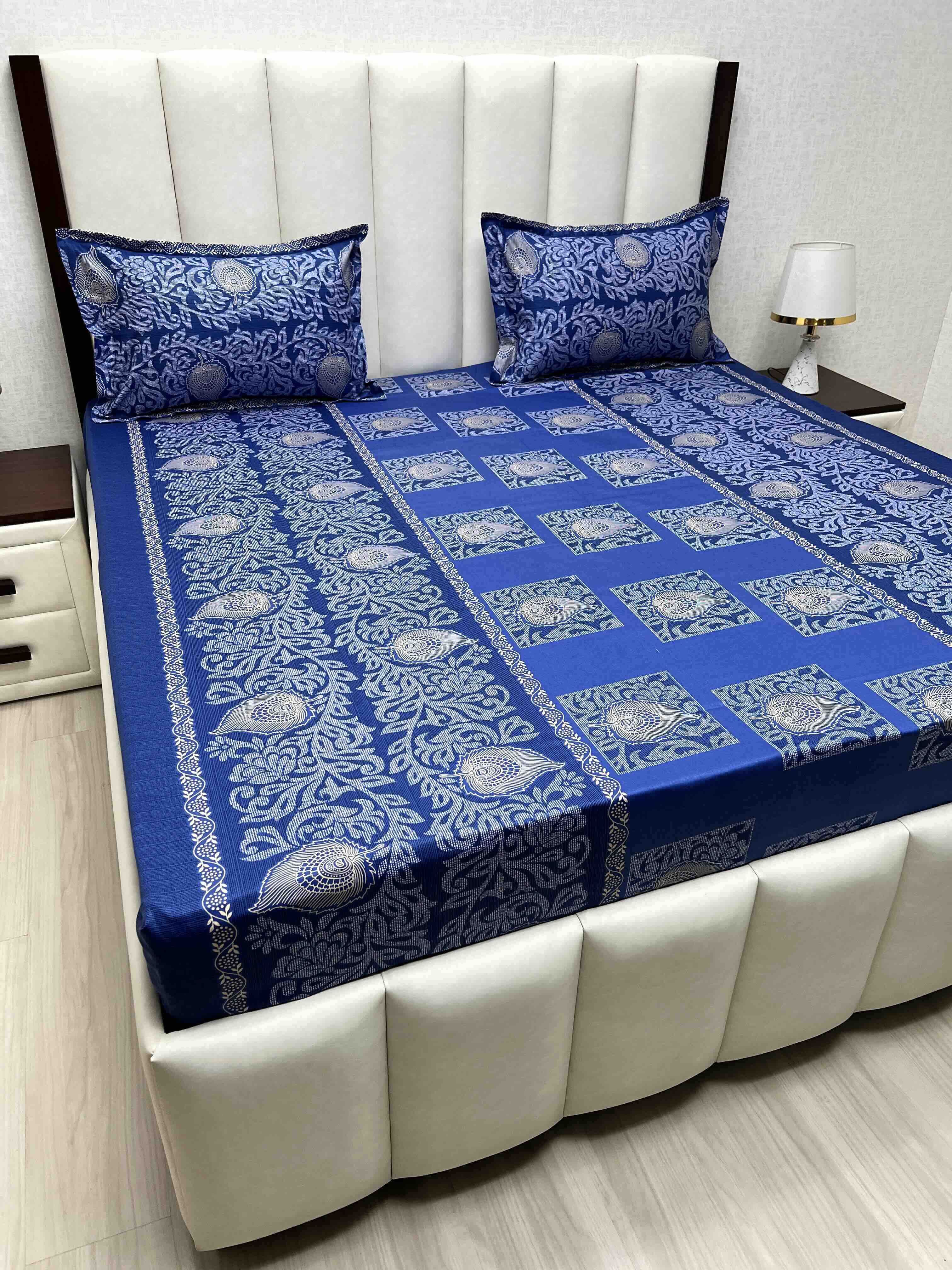 A-4580 - Pure Cotton 180 TC King Size Double Bedsheet (274X274) with Two Pillow Covers (50X76)