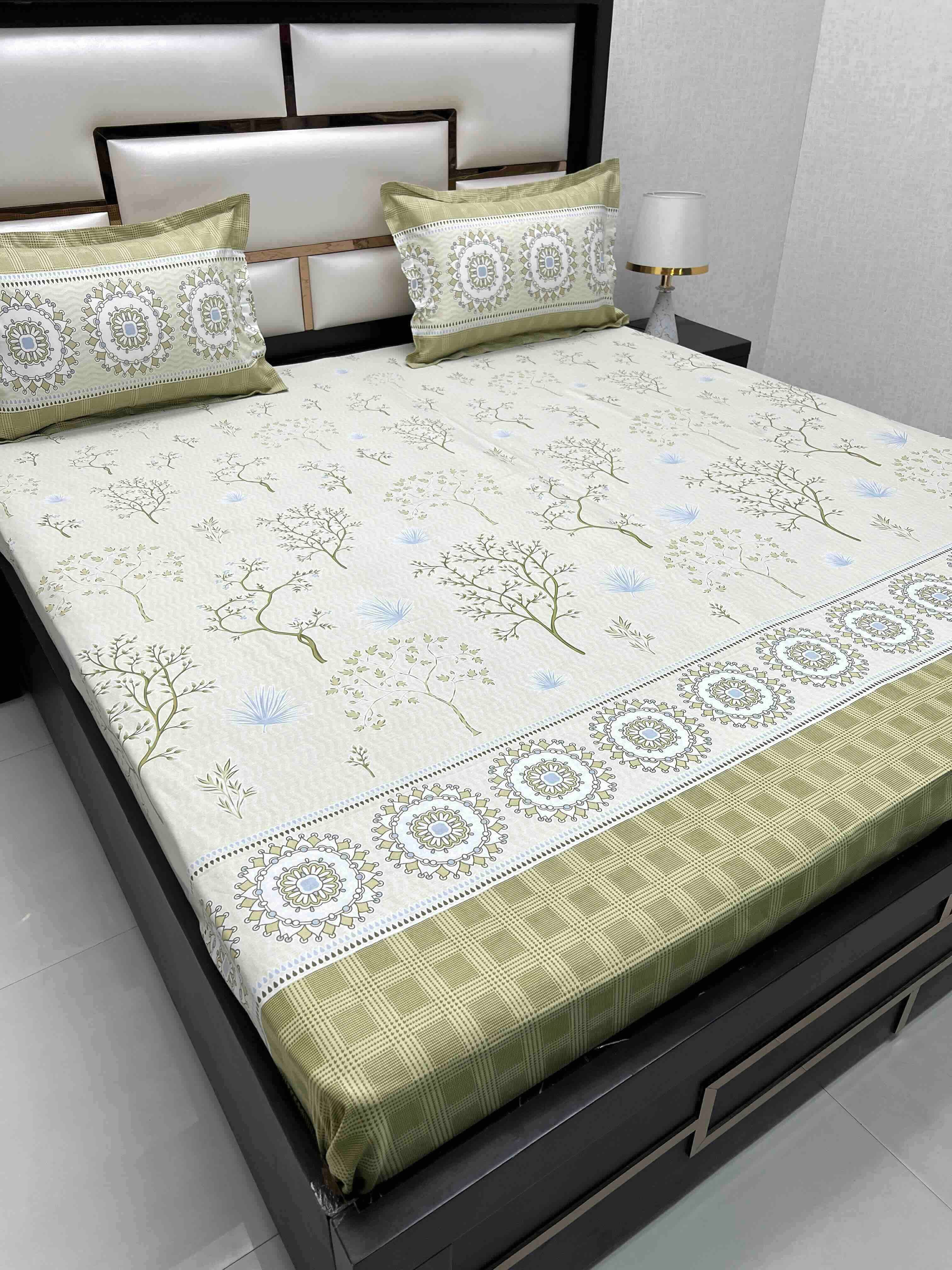 A-4581 - Pure Cotton 210 TC King Size Double Bedsheet (274X274) with Two Pillow Covers (50X76)