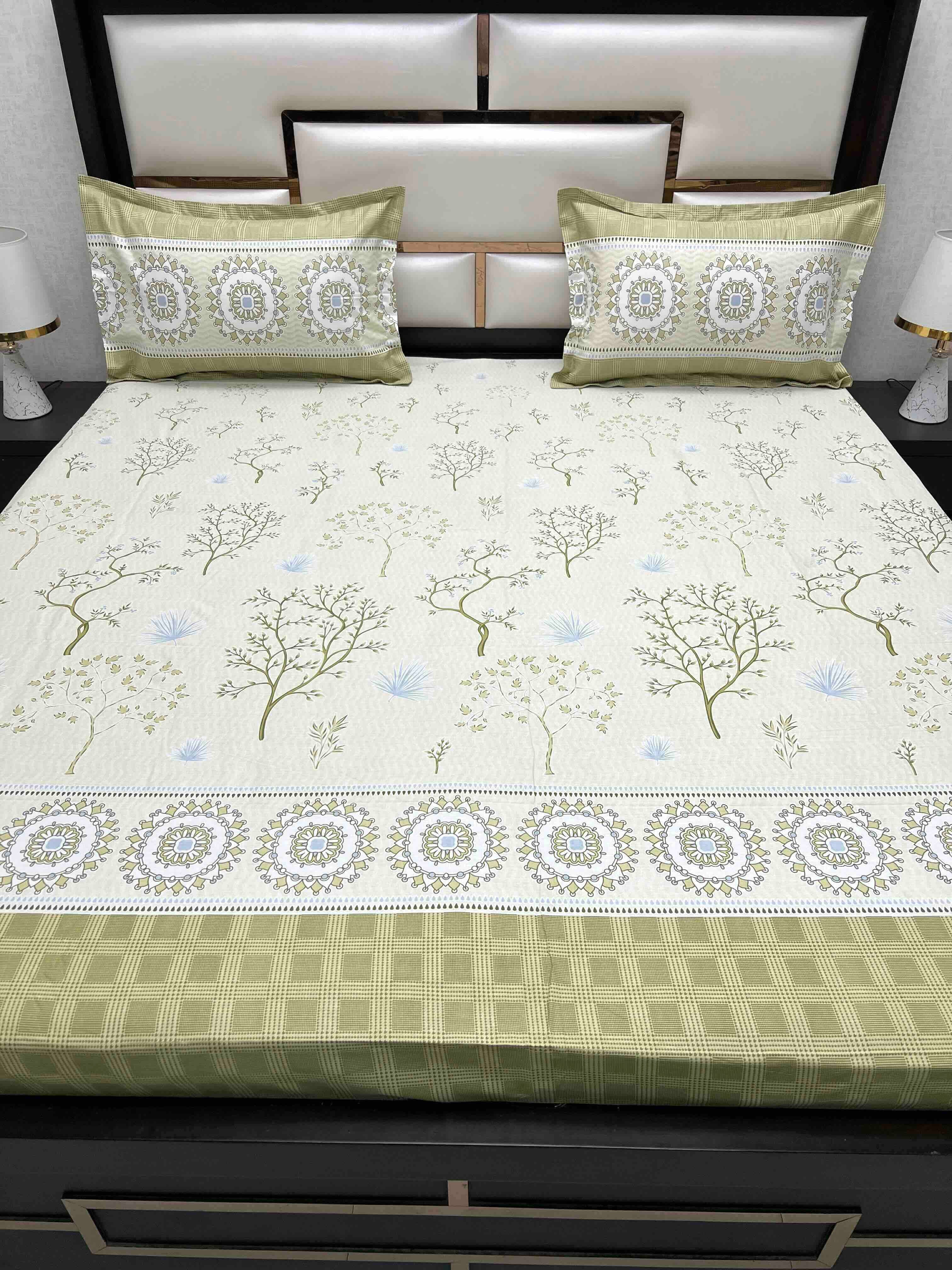 A-4581 - Pure Cotton 210 TC King Size Double Bedsheet (274X274) with Two Pillow Covers (50X76)