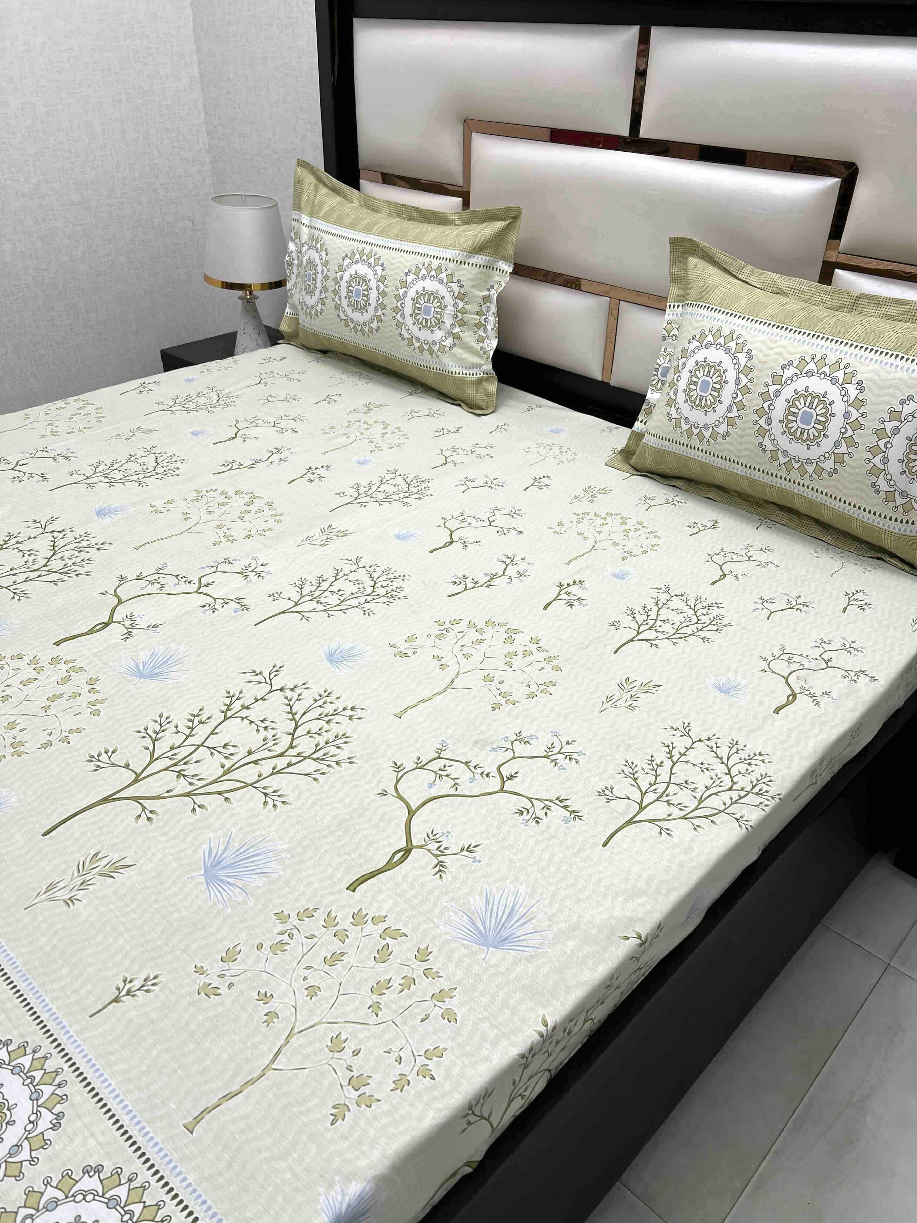 A-4581 - Pure Cotton 210 TC King Size Double Bedsheet (274X274) with Two Pillow Covers (50X76)