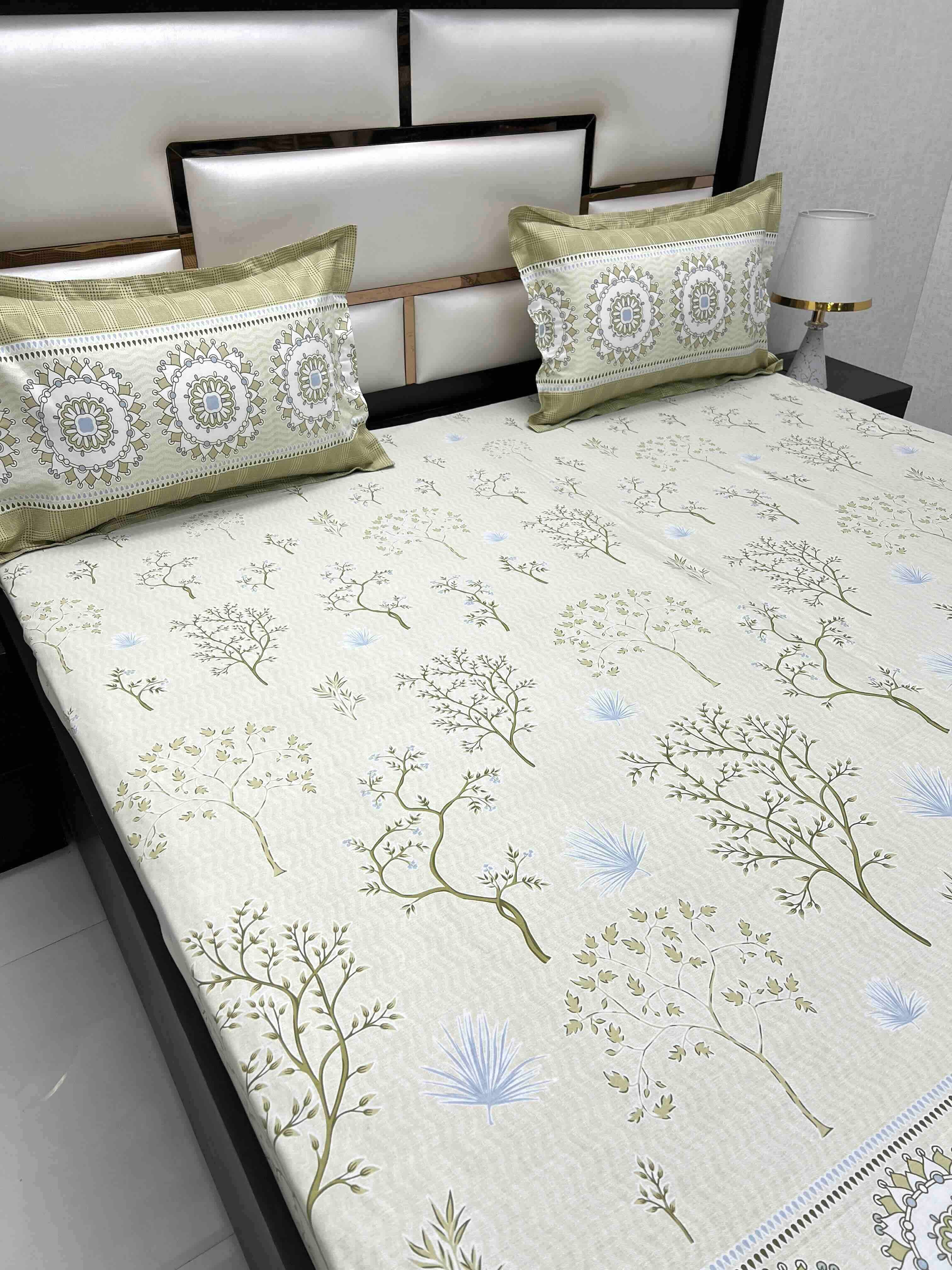 A-4581 - Pure Cotton 210 TC King Size Double Bedsheet (274X274) with Two Pillow Covers (50X76)