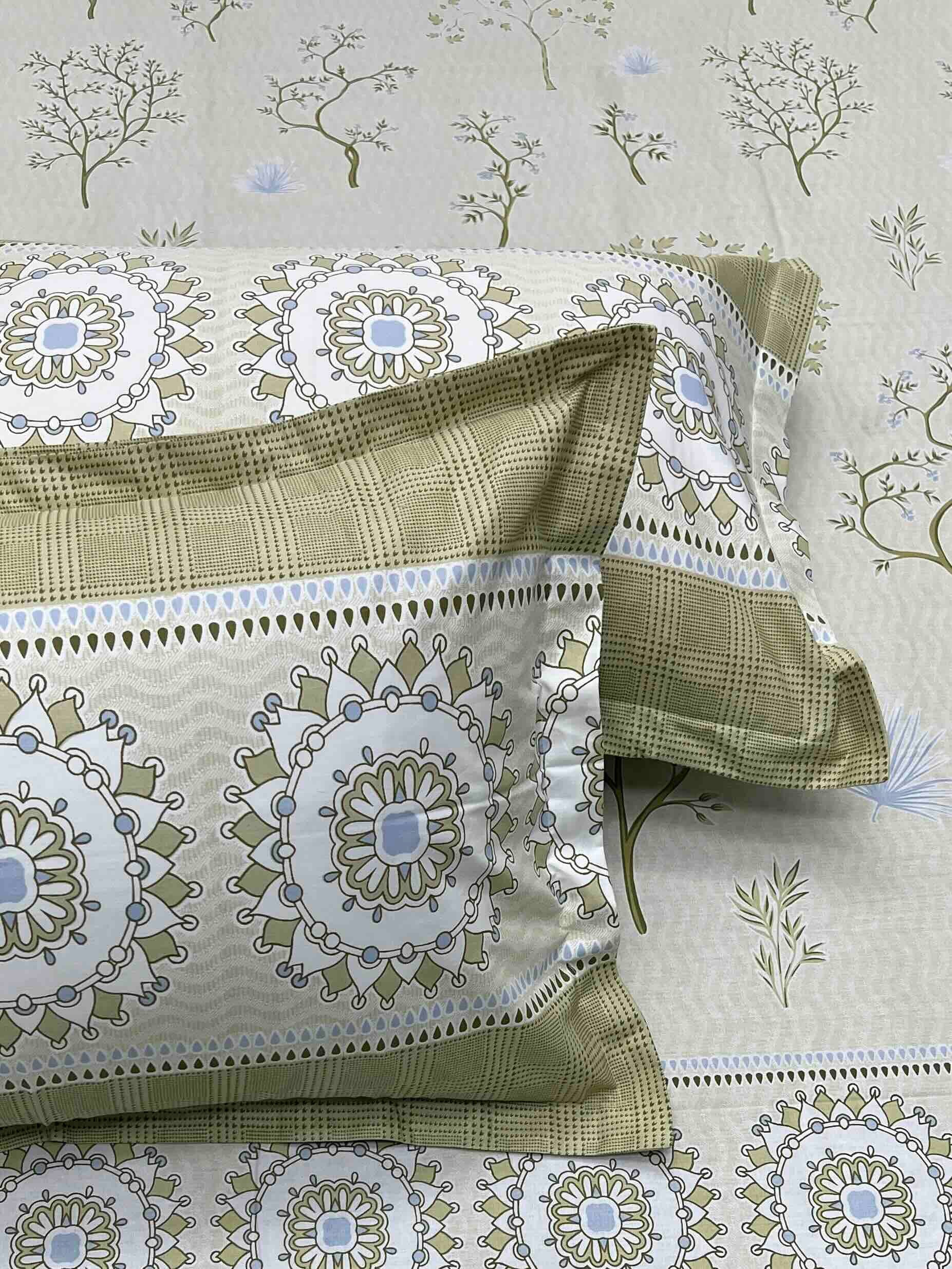 A-4581 - Pure Cotton 210 TC King Size Double Bedsheet (274X274) with Two Pillow Covers (50X76)