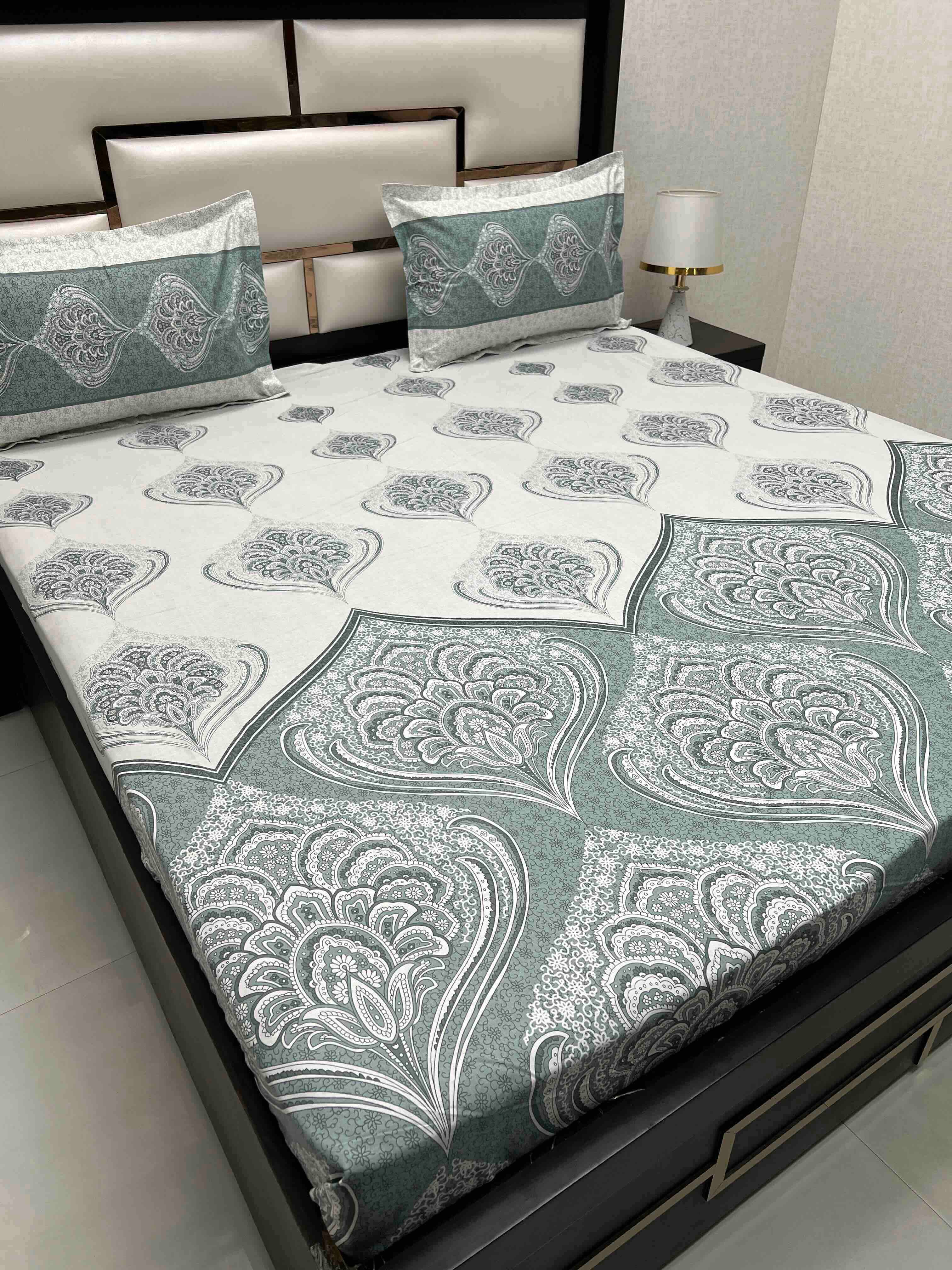 A-4588 - Pure Cotton 210 TC King Size Double Bedsheet (274X274) with Two Pillow Covers (50X76)