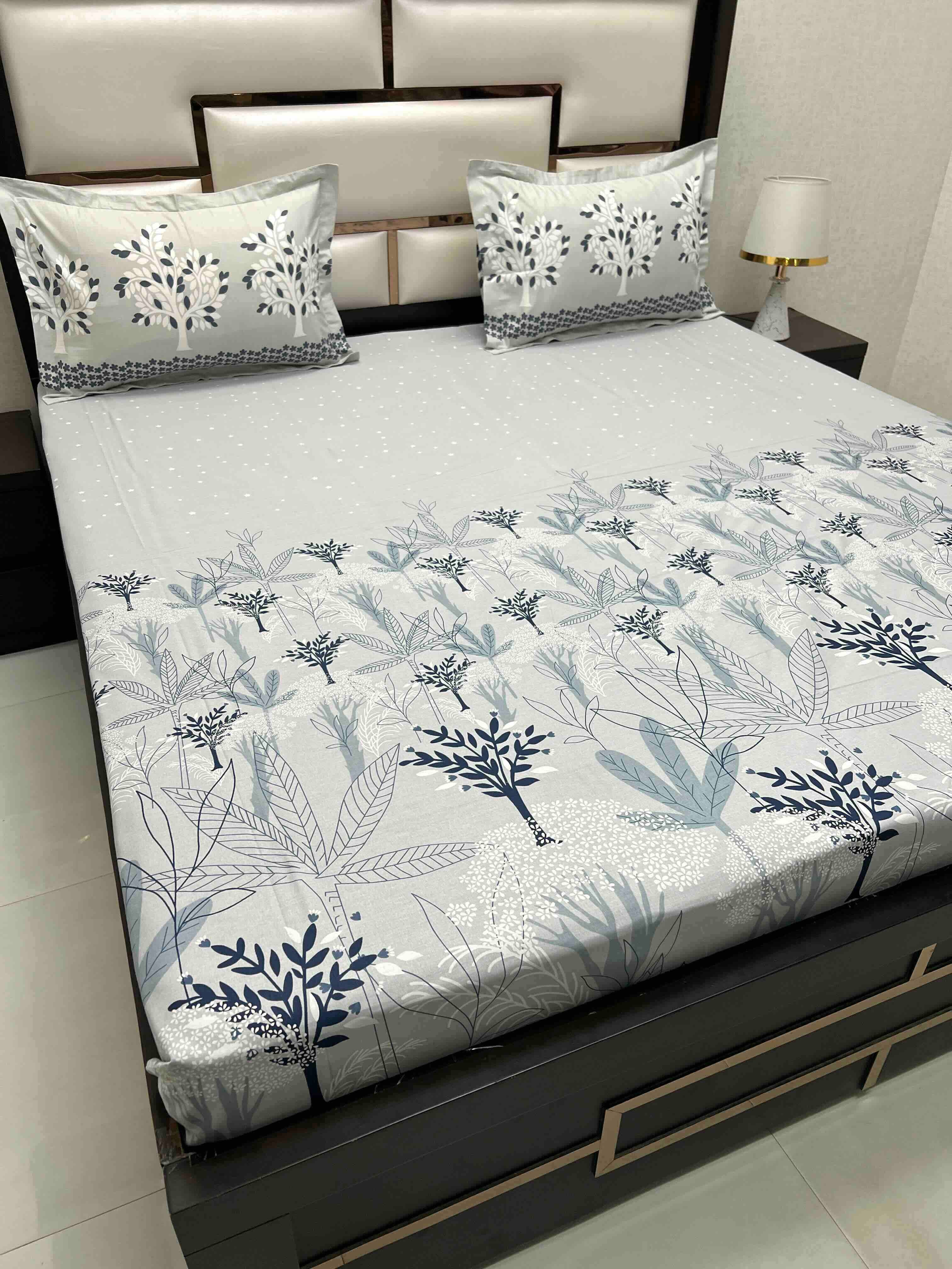 A-4589 - Pure Cotton 210 TC King Size Double Bedsheet (274X274) with Two Pillow Covers (50X76)