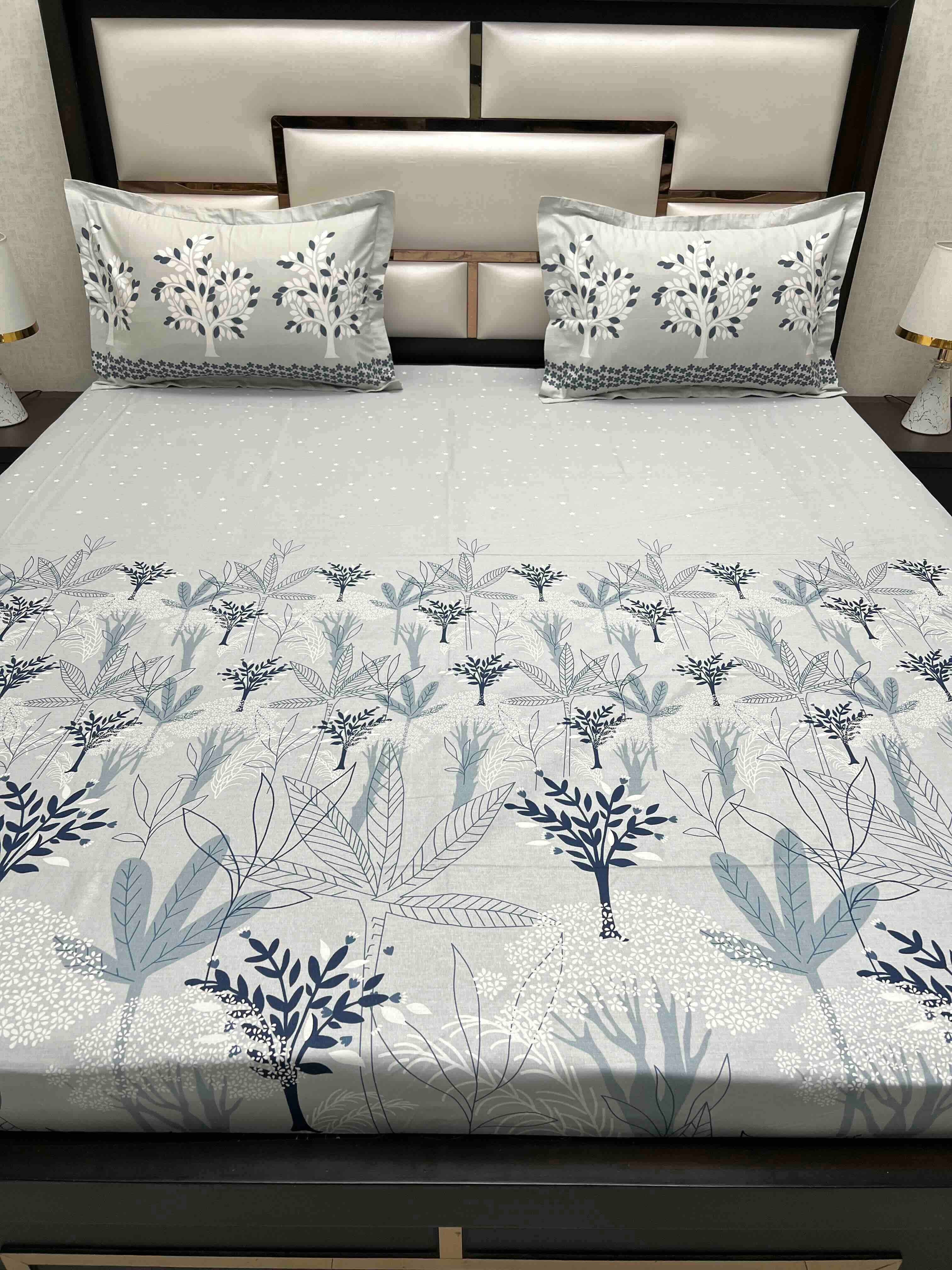 A-4589 - Pure Cotton 210 TC King Size Double Bedsheet (274X274) with Two Pillow Covers (50X76)