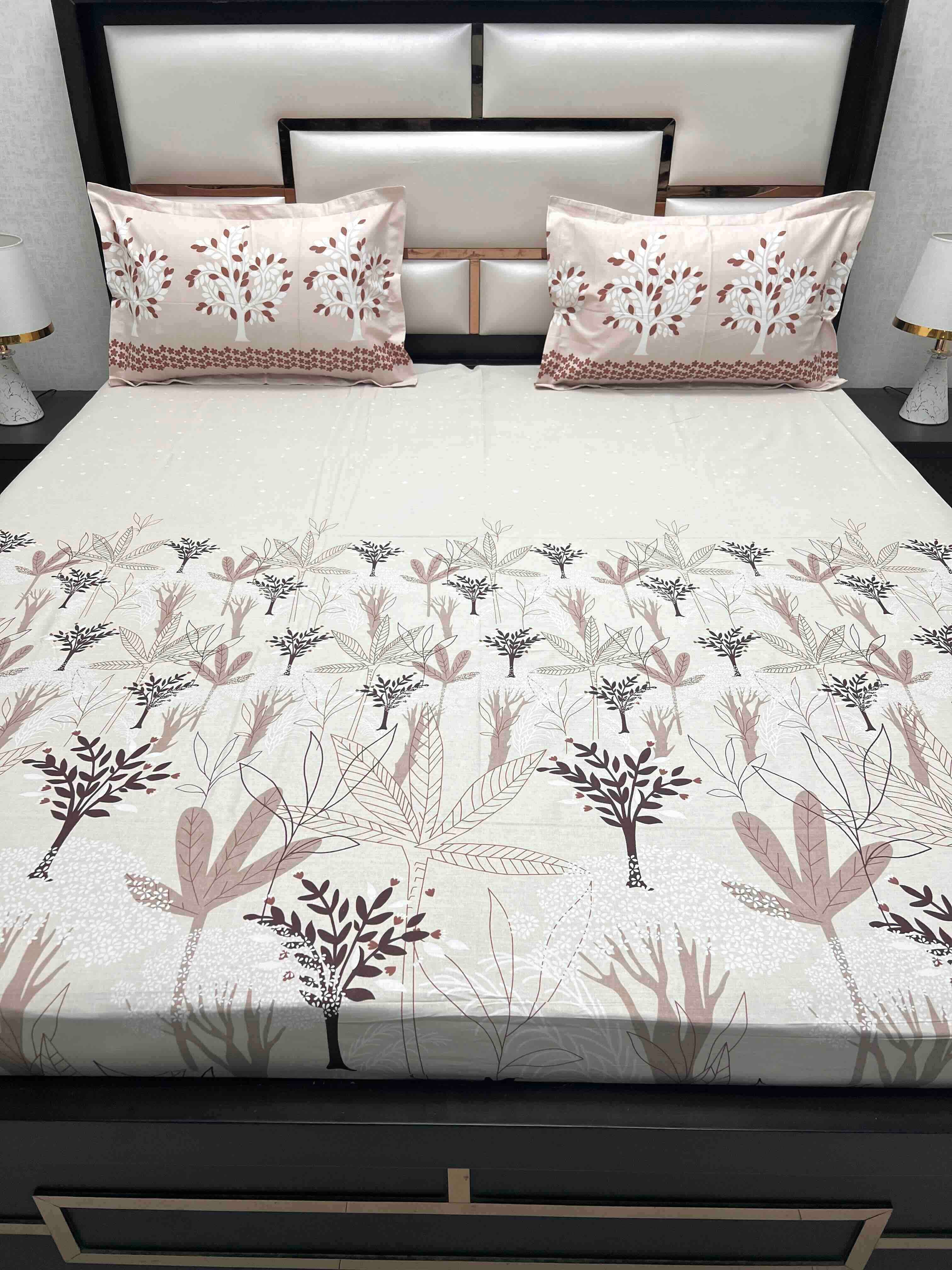 A-4592 - Pure Cotton 210 TC King Size Double Bedsheet (274X274) with Two Pillow Covers (50X76)