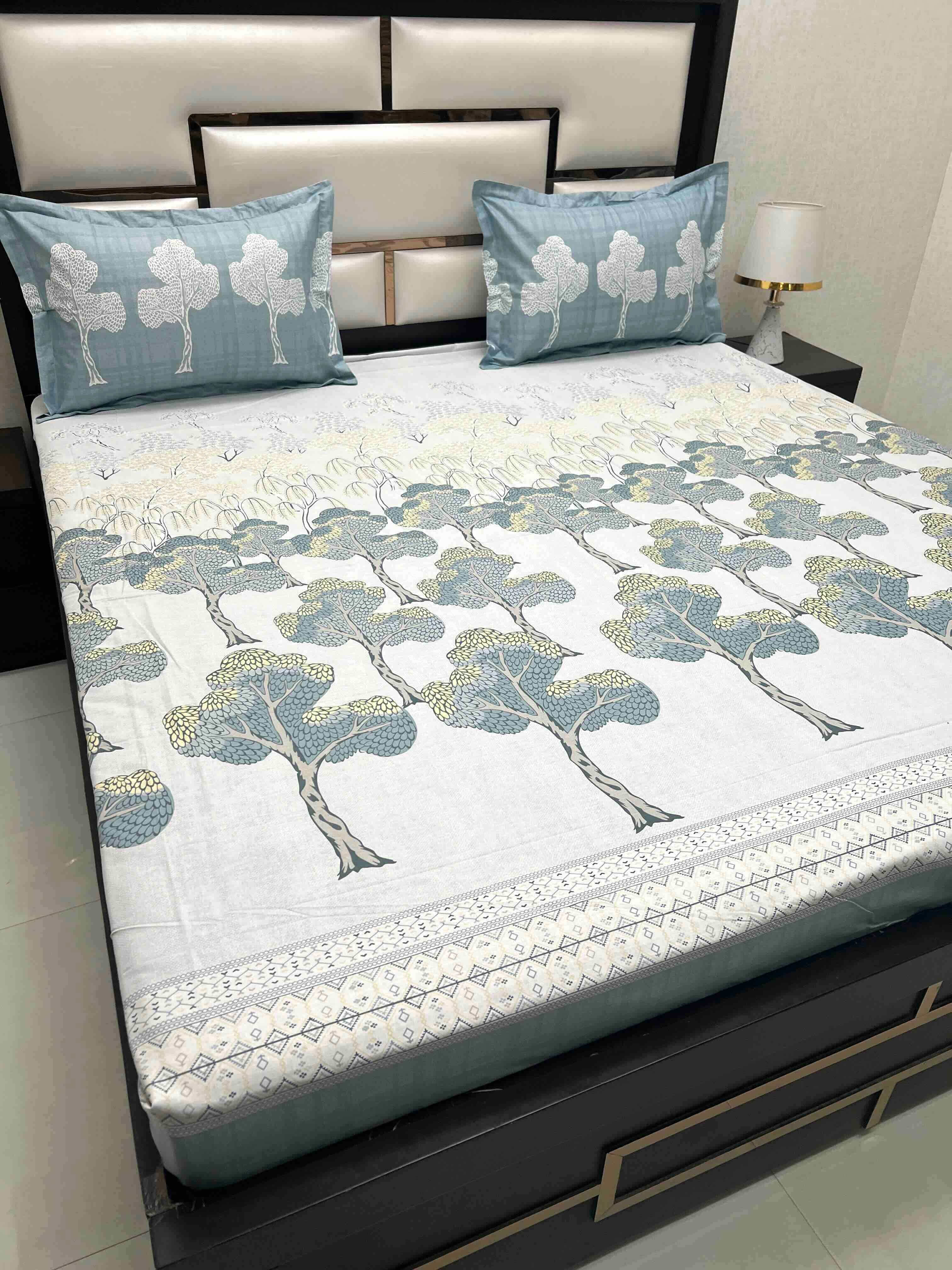 A-4593 - Pure Cotton 210 TC King Size Double Bedsheet (274X274) with Two Pillow Covers (50X76)