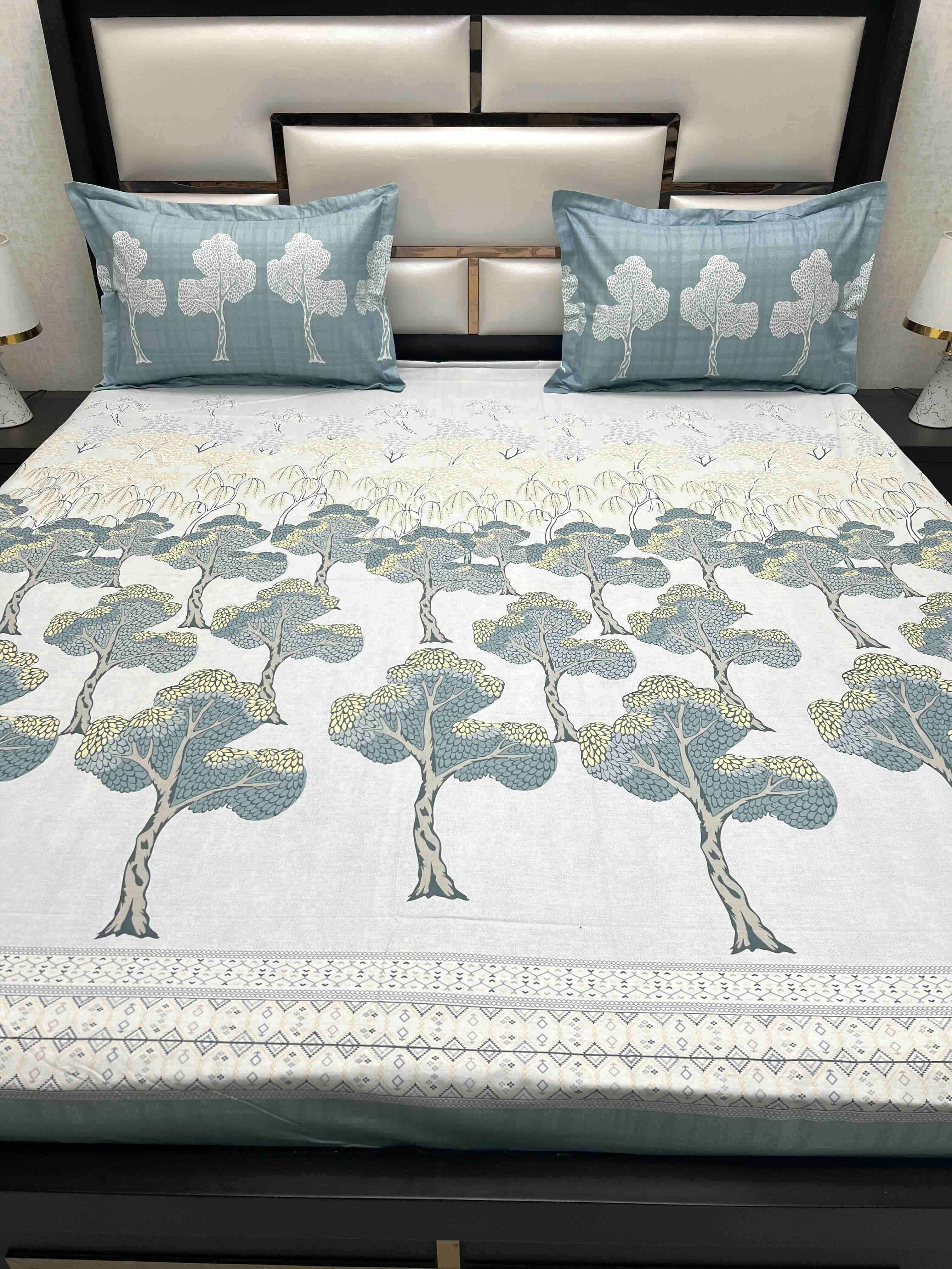 A-4593 - Pure Cotton 210 TC King Size Double Bedsheet (274X274) with Two Pillow Covers (50X76)