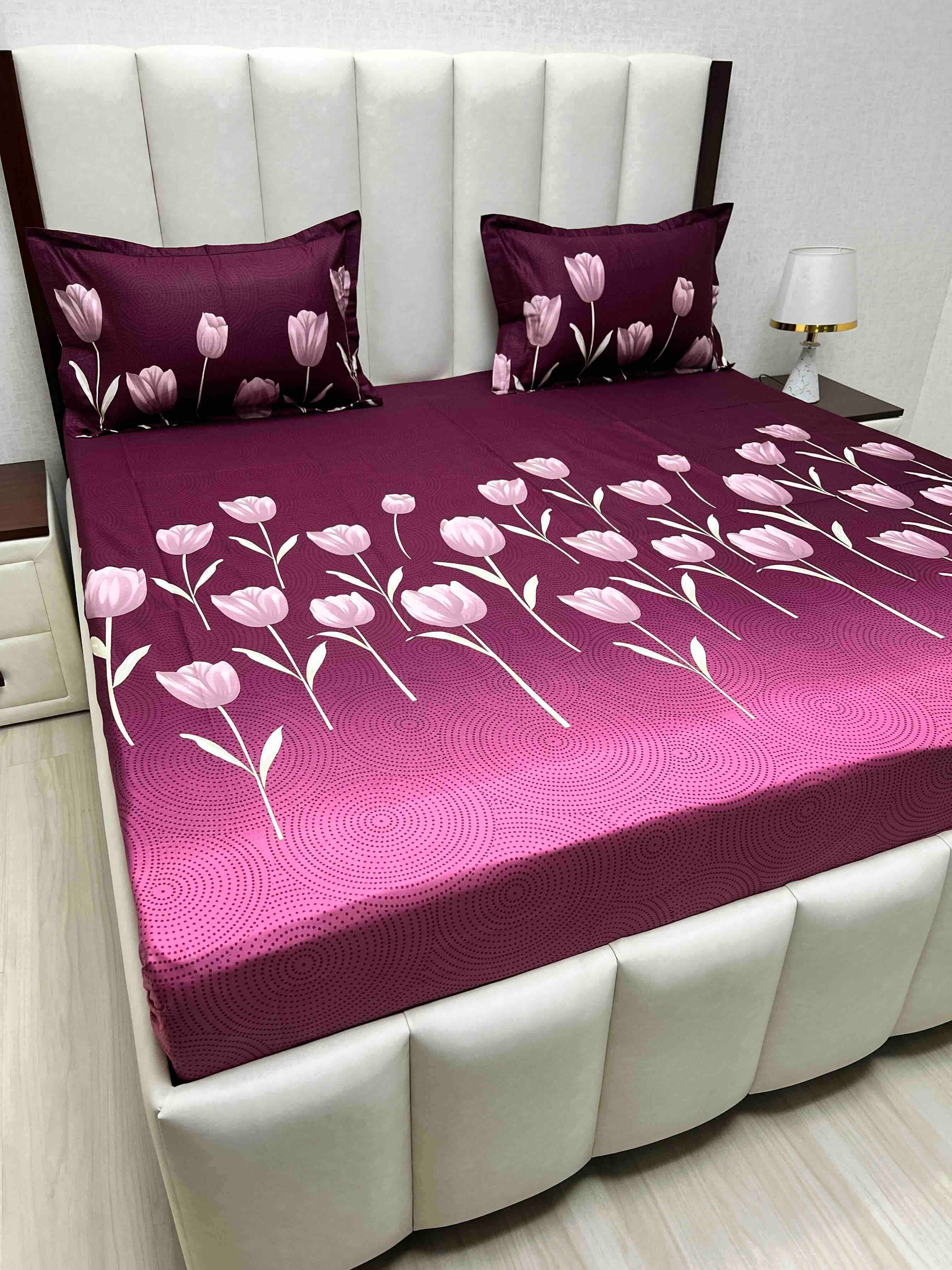 A-4602 - Pure Cotton 180 TC Queen Size Double Bedsheet (228X254) with Two Pillow Covers (43X68)