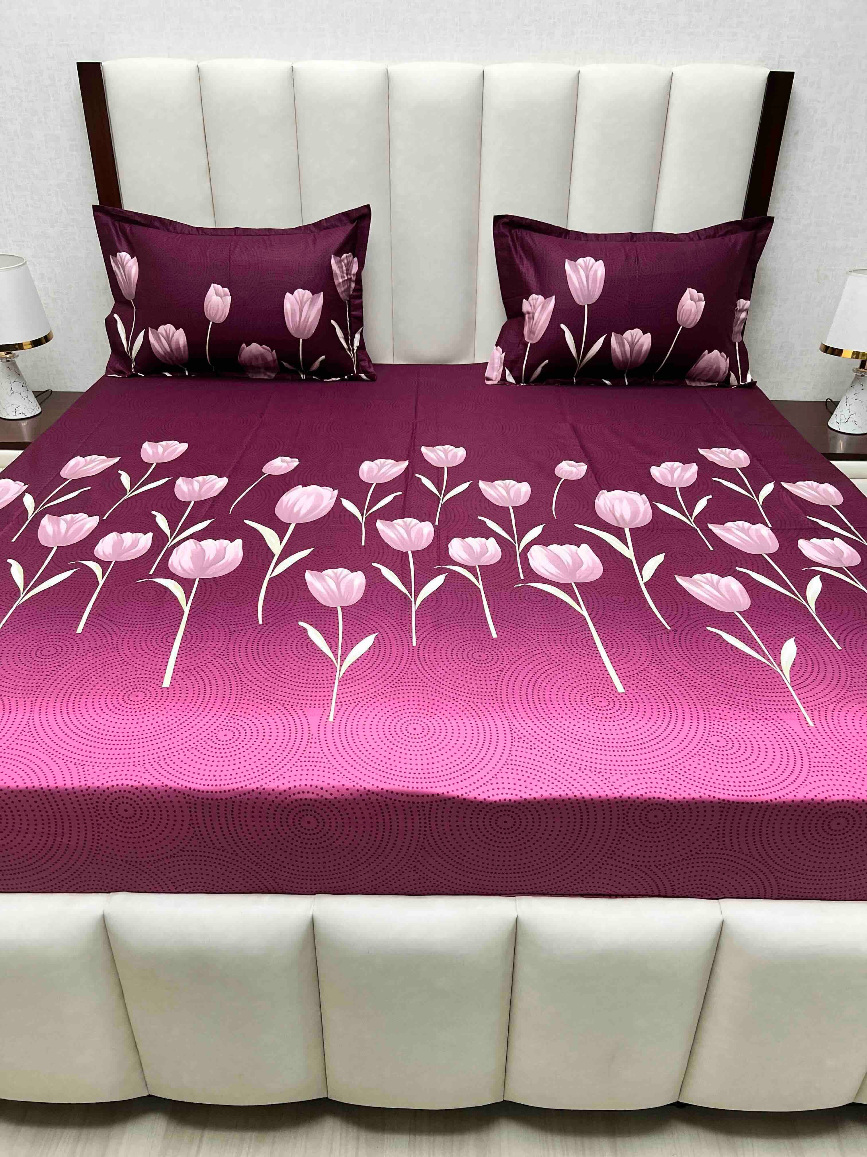 A-4602 - Pure Cotton 180 TC Queen Size Double Bedsheet (228X254) with Two Pillow Covers (43X68)