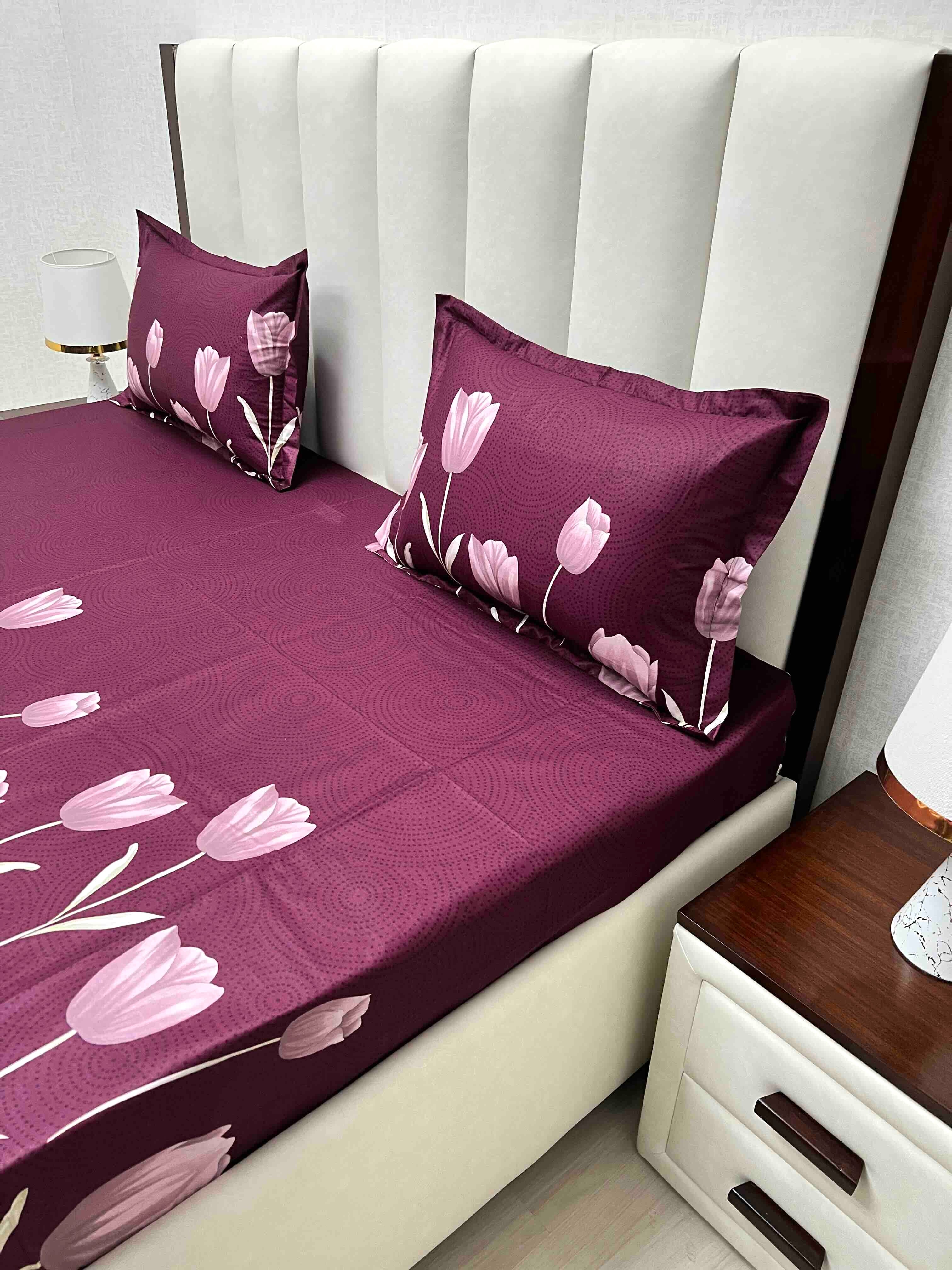 A-4602 - Pure Cotton 180 TC Queen Size Double Bedsheet (228X254) with Two Pillow Covers (43X68)