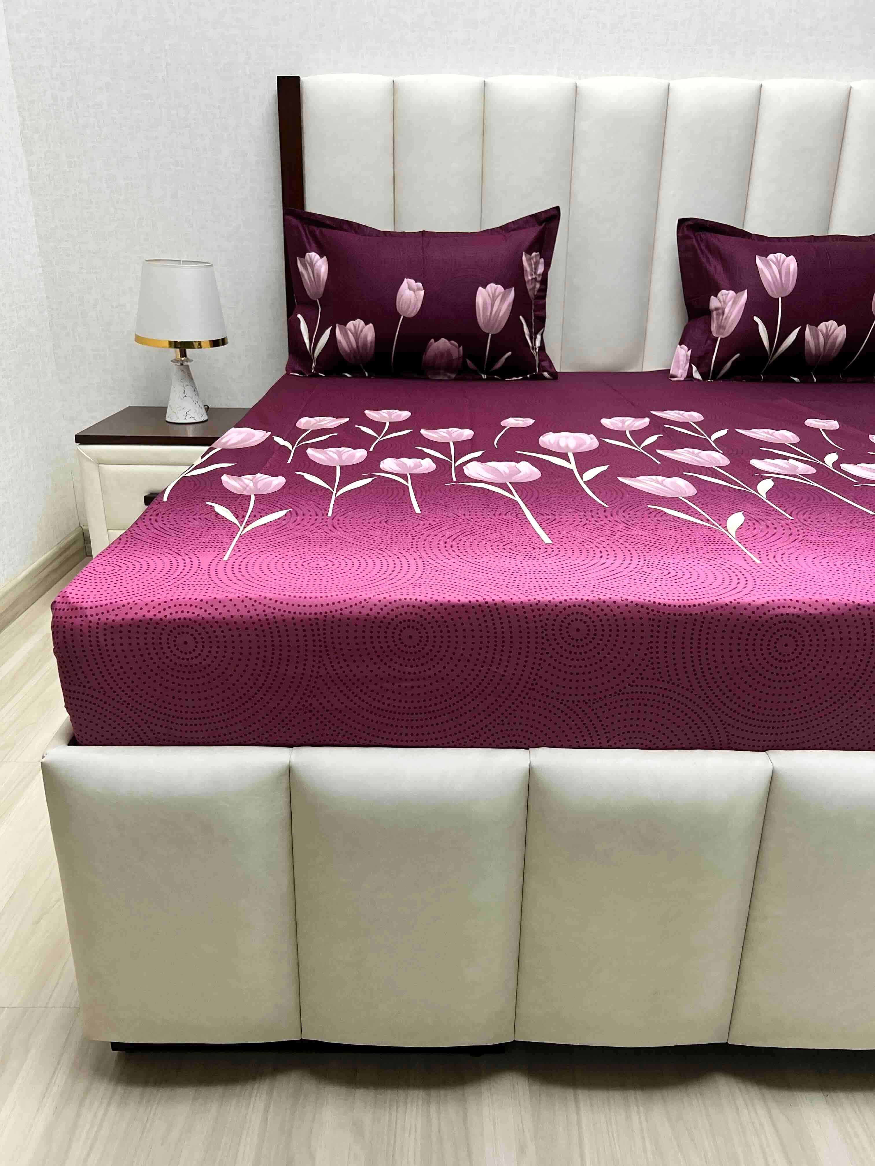 A-4602 - Pure Cotton 180 TC Queen Size Double Bedsheet (228X254) with Two Pillow Covers (43X68)