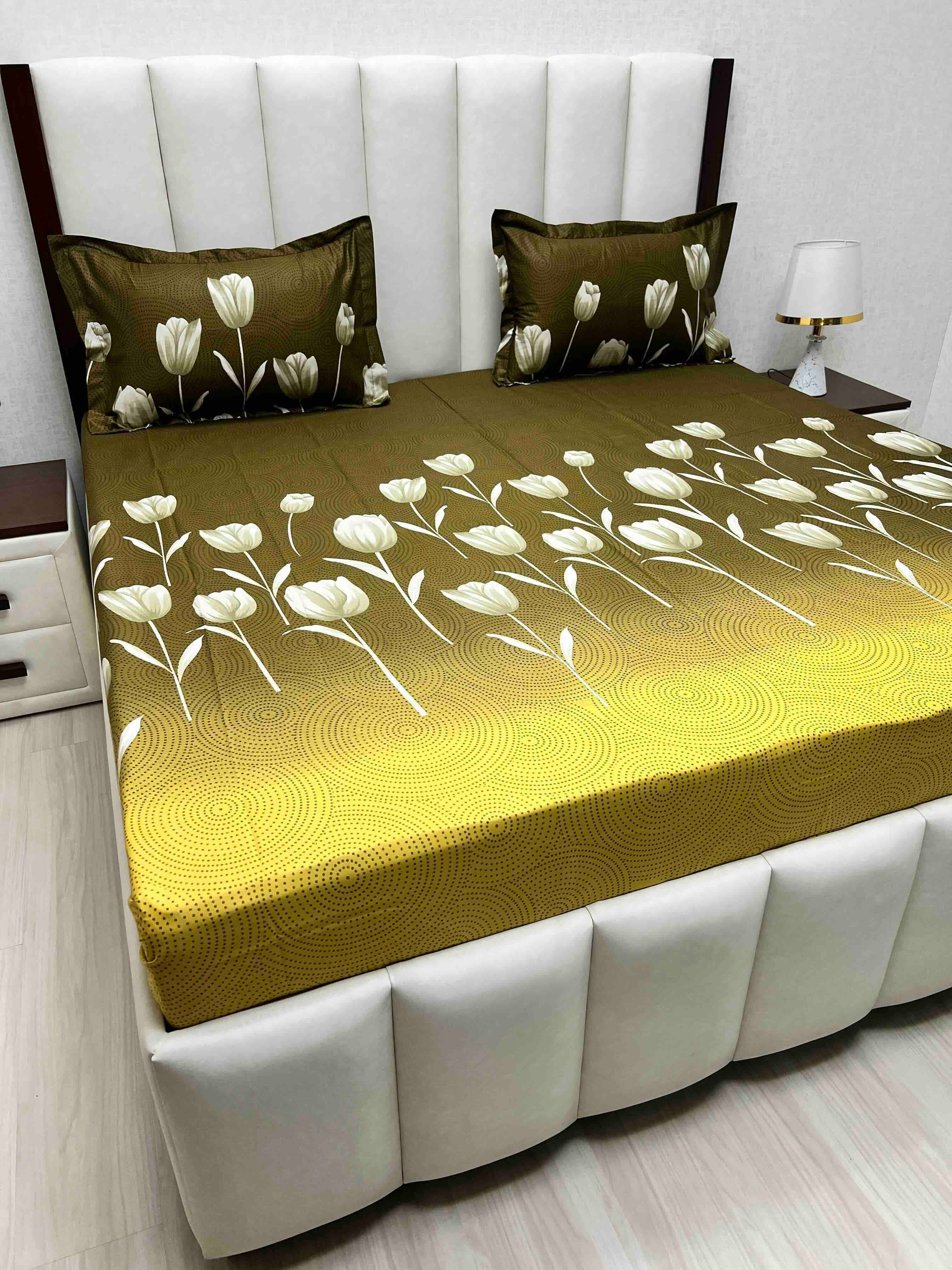 A-4603 - Pure Cotton 180 TC Queen Size Double Bedsheet (228X254) with Two Pillow Covers (43X68)