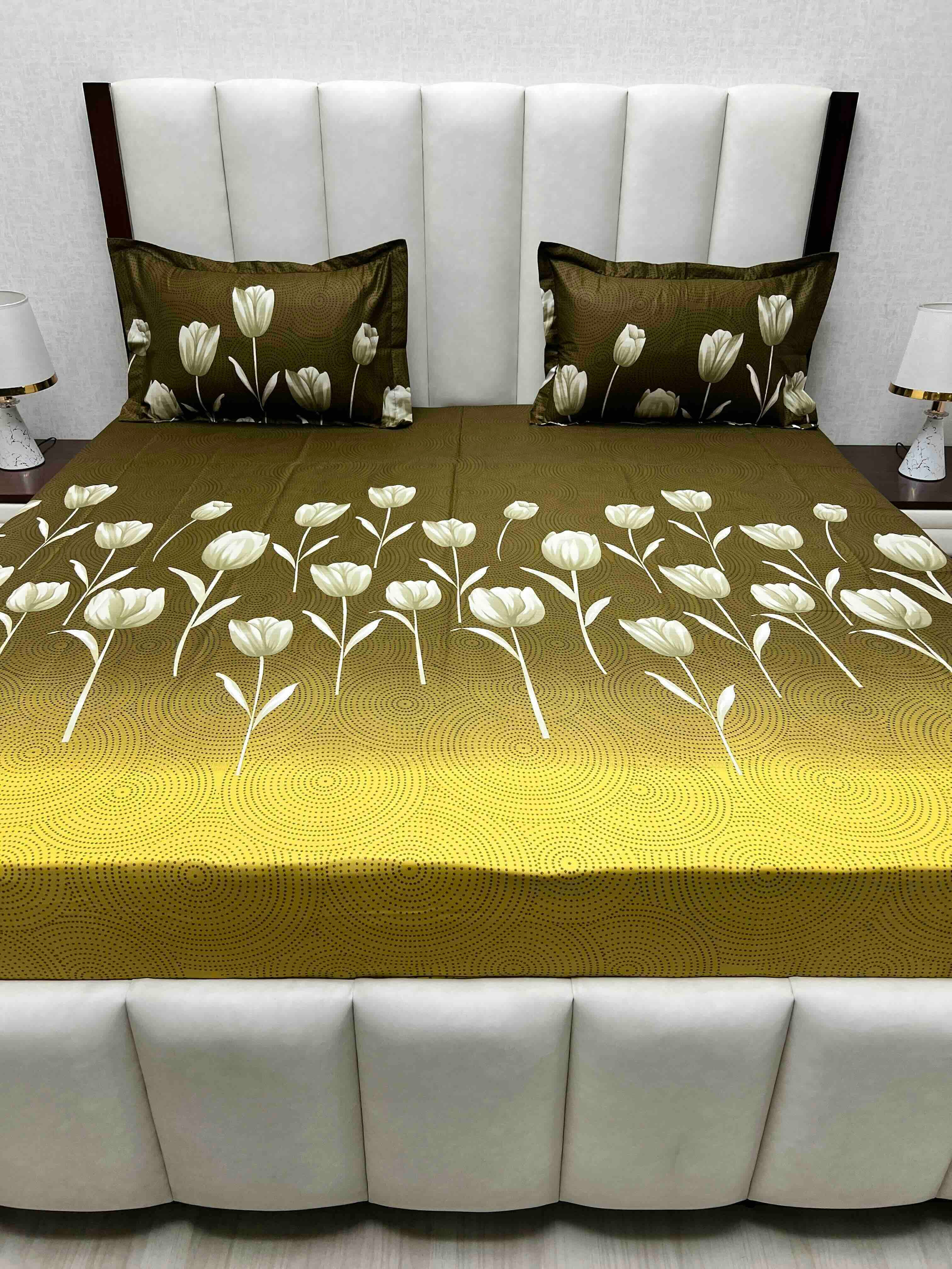 A-4603 - Pure Cotton 180 TC Queen Size Double Bedsheet (228X254) with Two Pillow Covers (43X68)