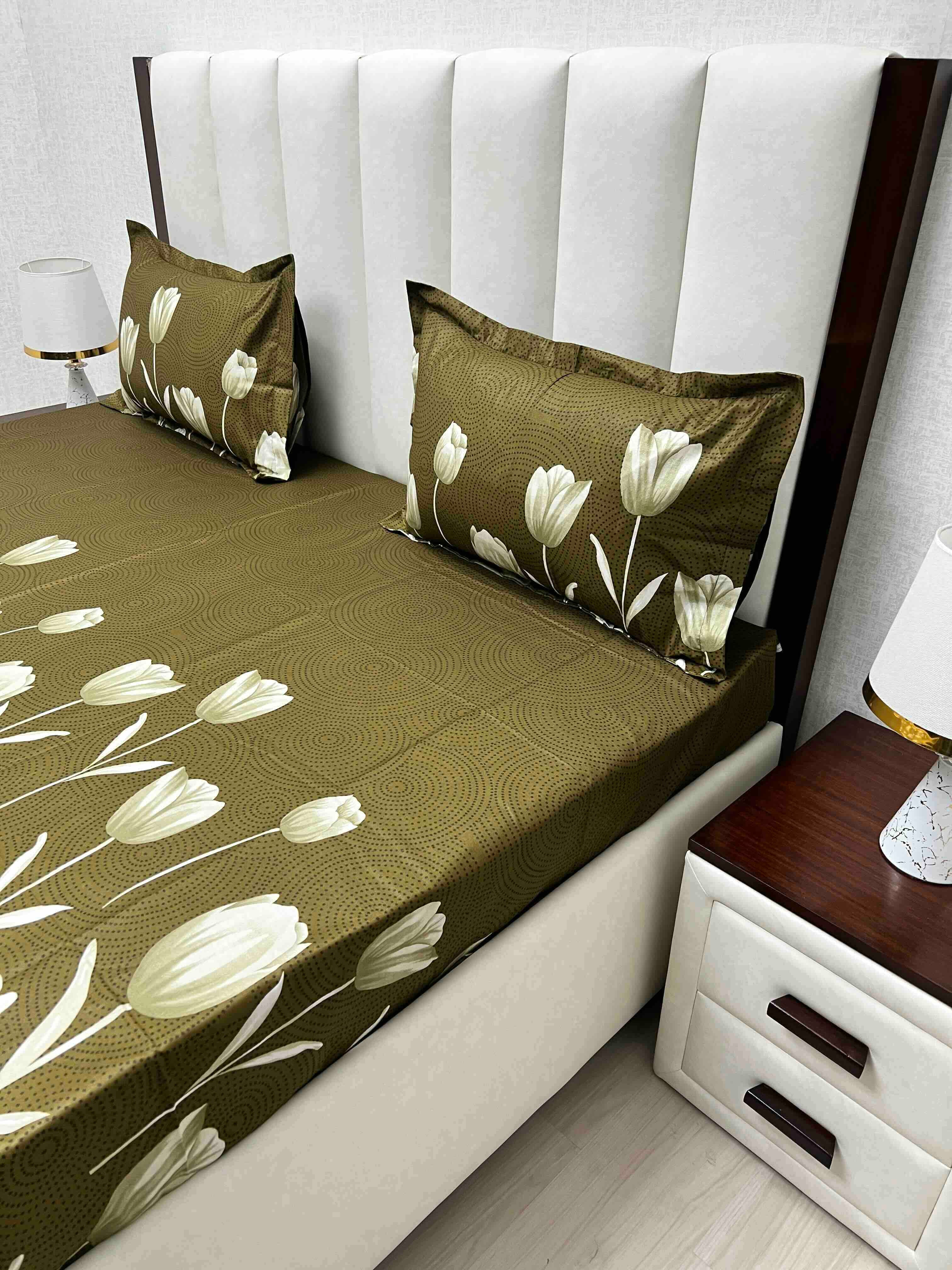 A-4603 - Pure Cotton 180 TC Queen Size Double Bedsheet (228X254) with Two Pillow Covers (43X68)