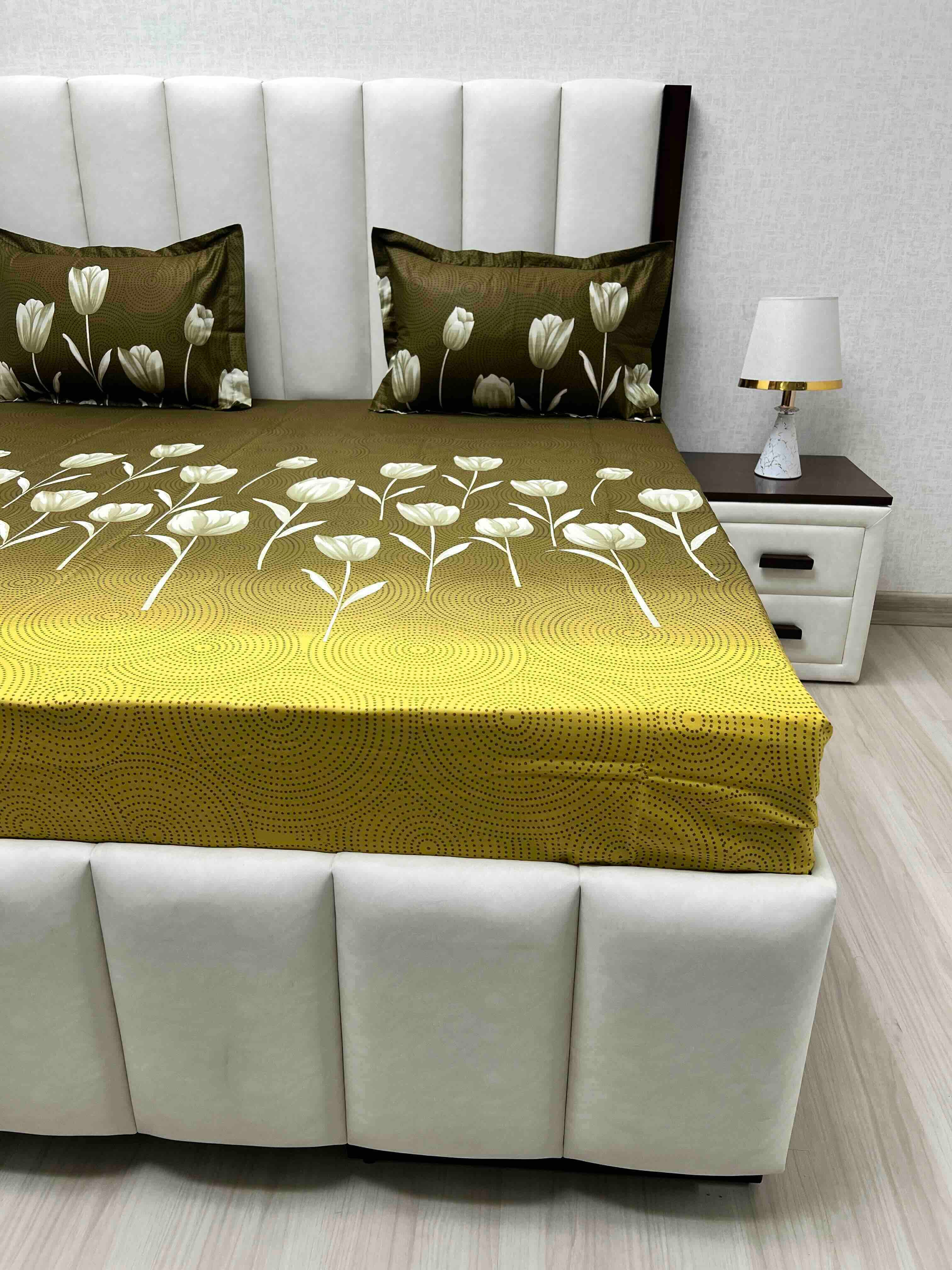 A-4603 - Pure Cotton 180 TC Queen Size Double Bedsheet (228X254) with Two Pillow Covers (43X68)