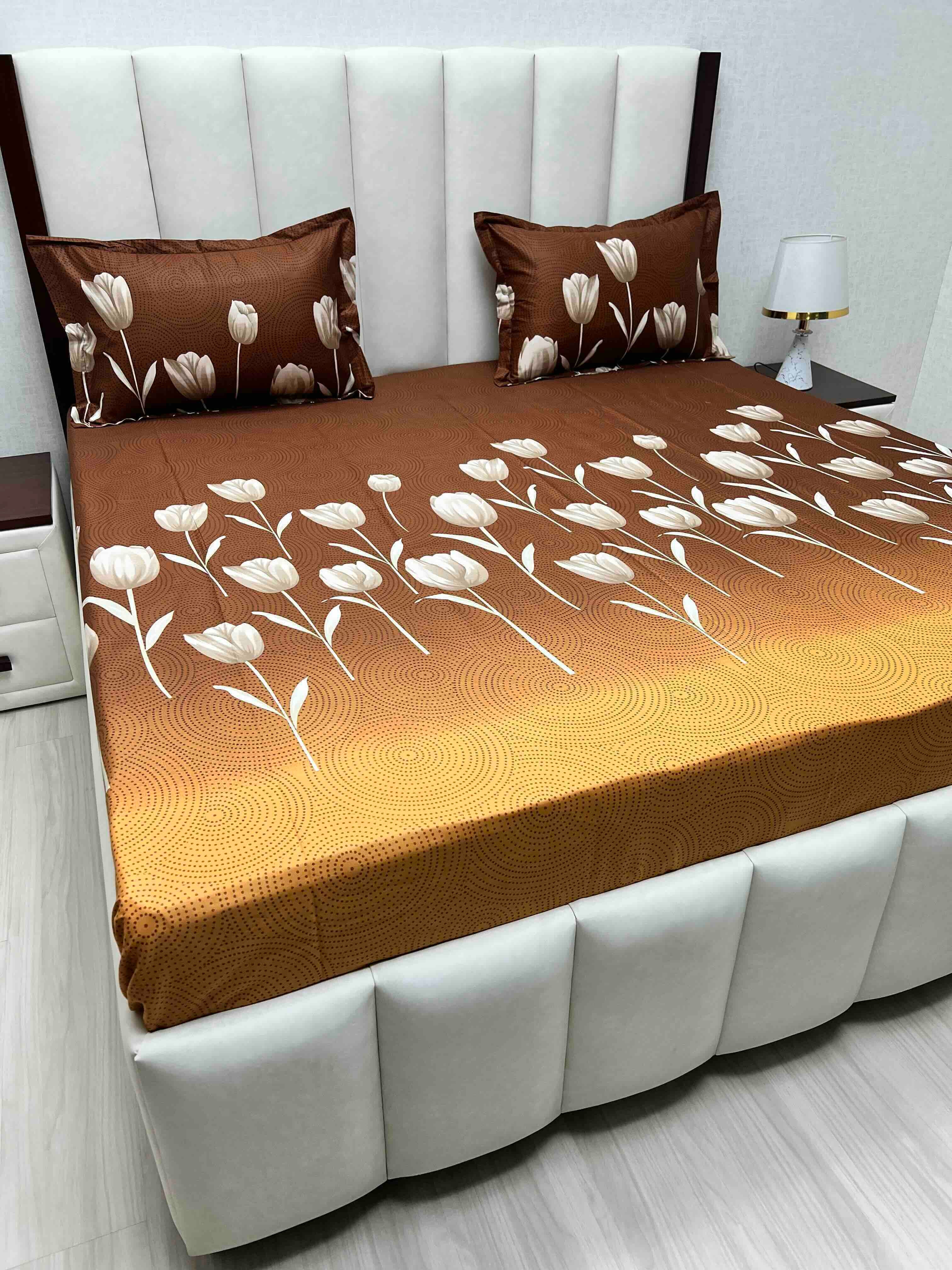 A-4604 - Pure Cotton 180 TC Queen Size Double Bedsheet (228X254) with Two Pillow Covers (43X68)