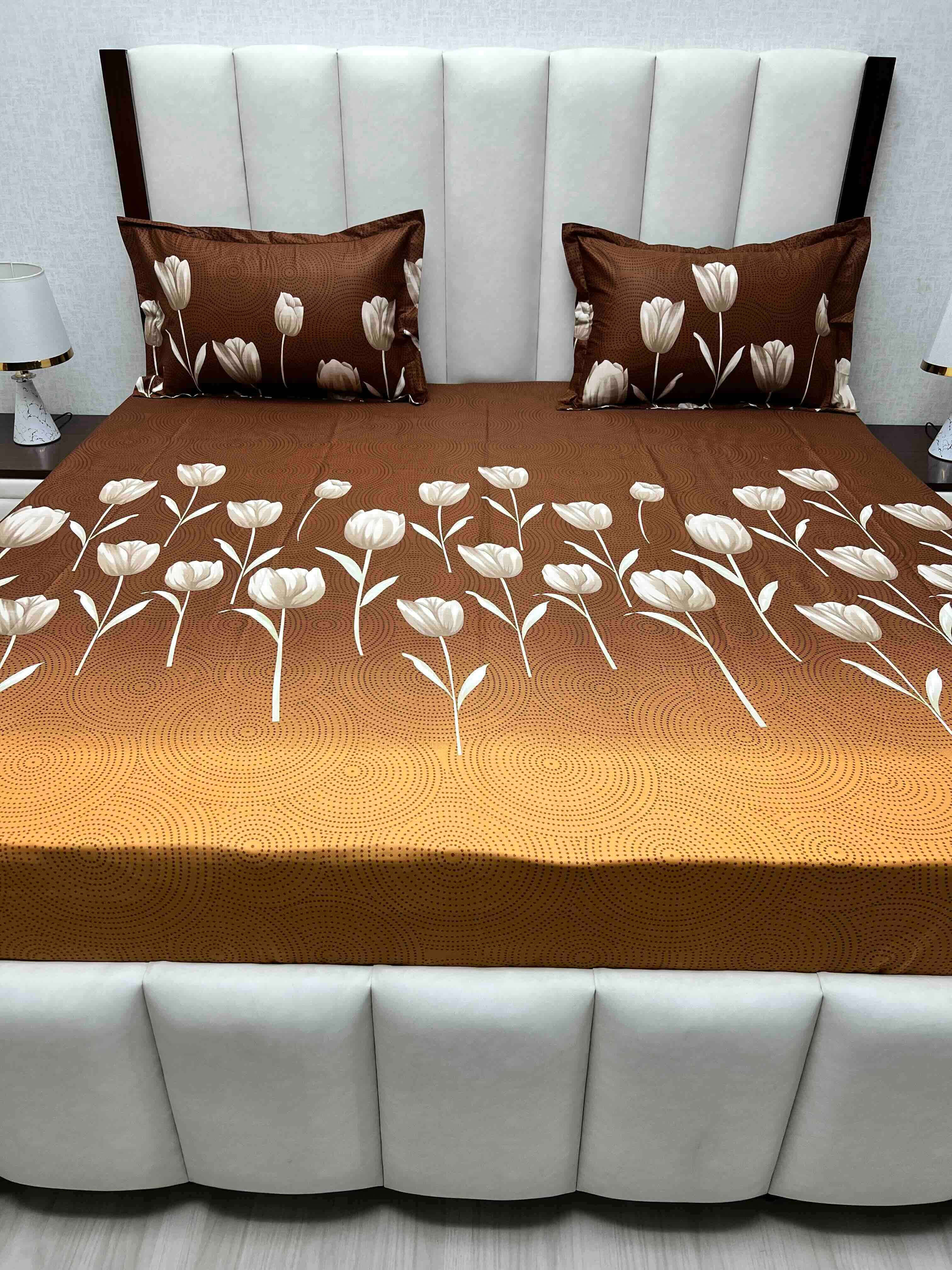 A-4604 - Pure Cotton 180 TC Queen Size Double Bedsheet (228X254) with Two Pillow Covers (43X68)