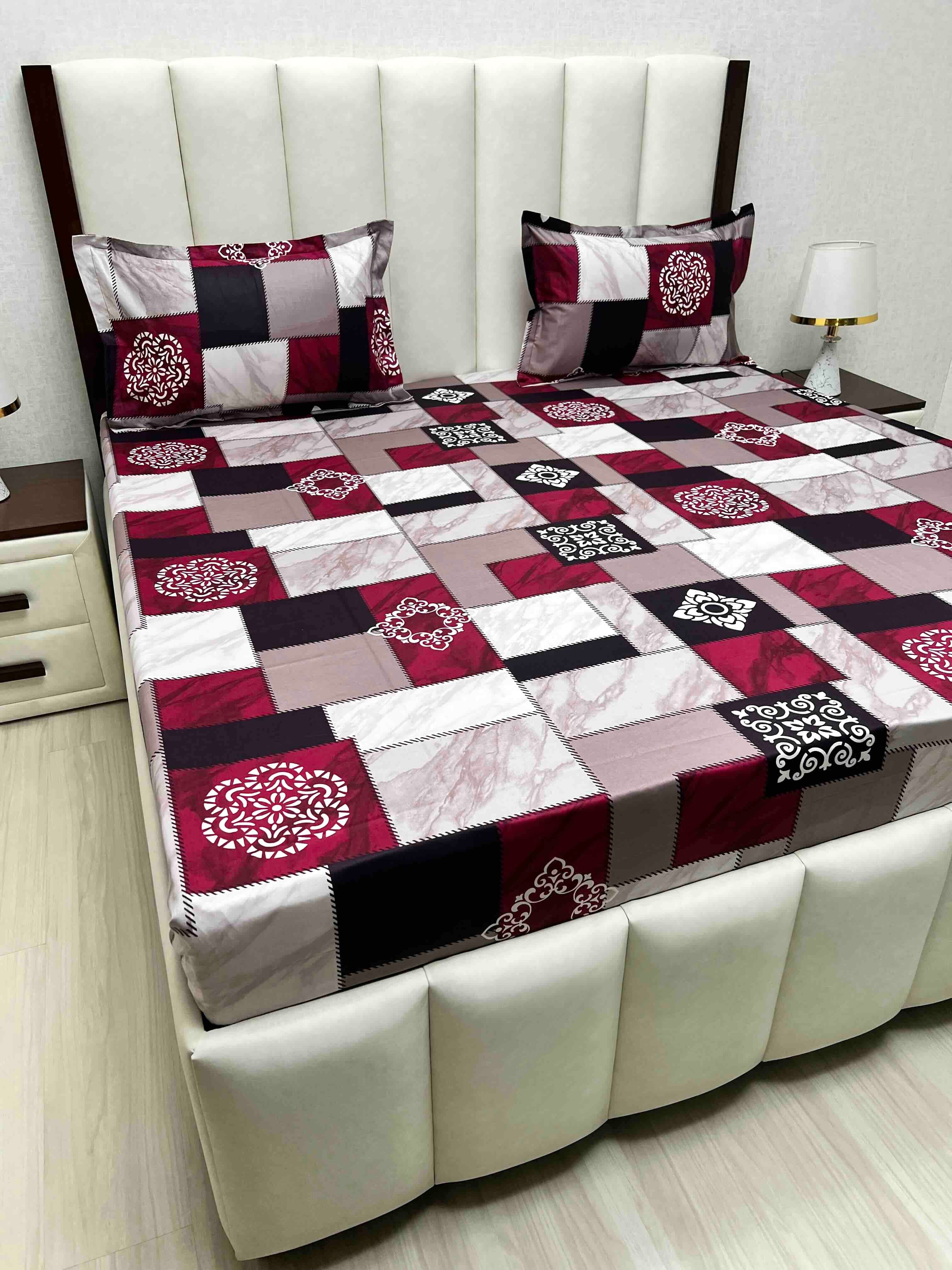 A-4605 - Pure Cotton 180 TC Queen Size Double Bedsheet (228X254) with Two Pillow Covers (43X68)