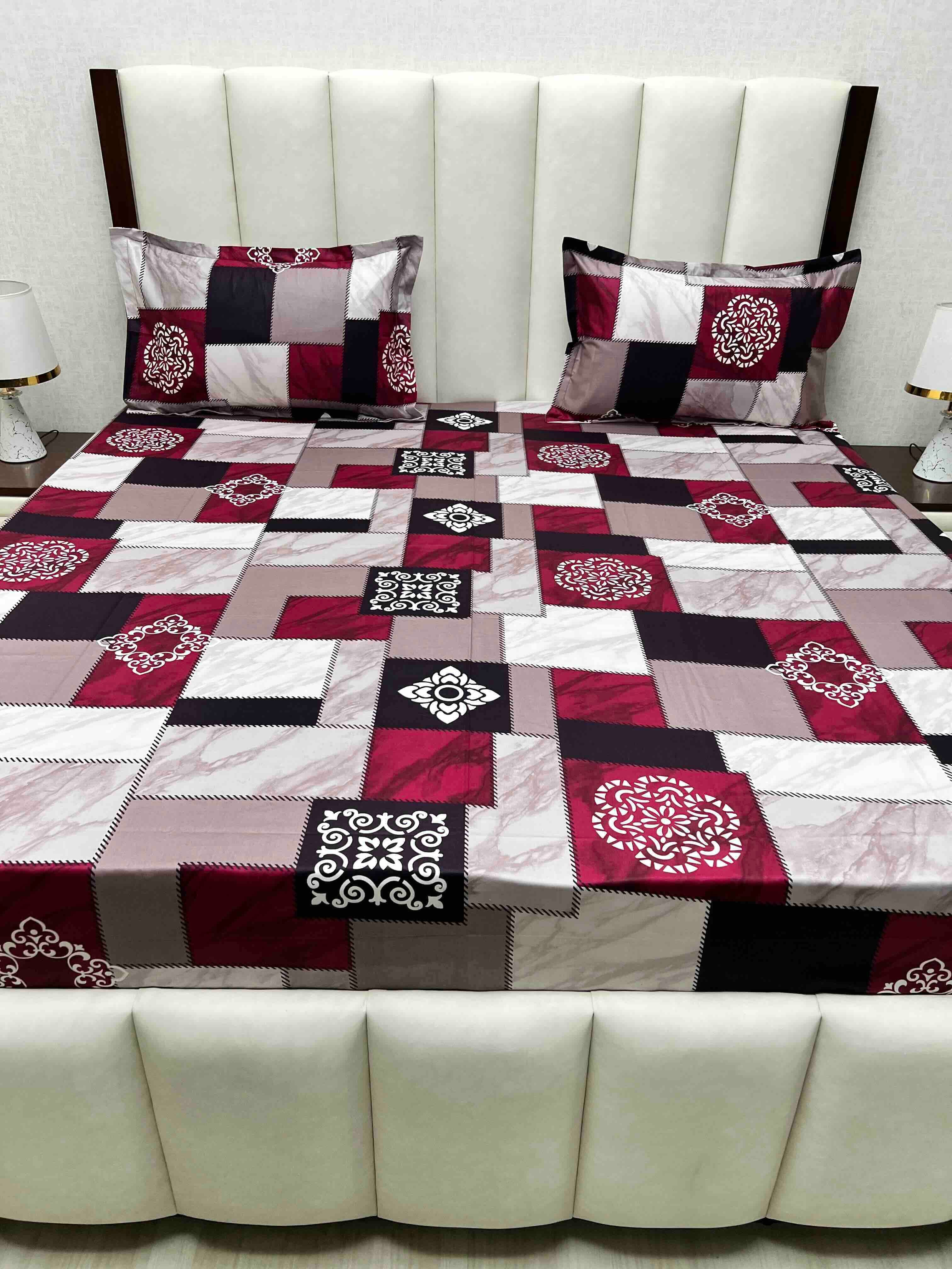 A-4605 - Pure Cotton 180 TC Queen Size Double Bedsheet (228X254) with Two Pillow Covers (43X68)