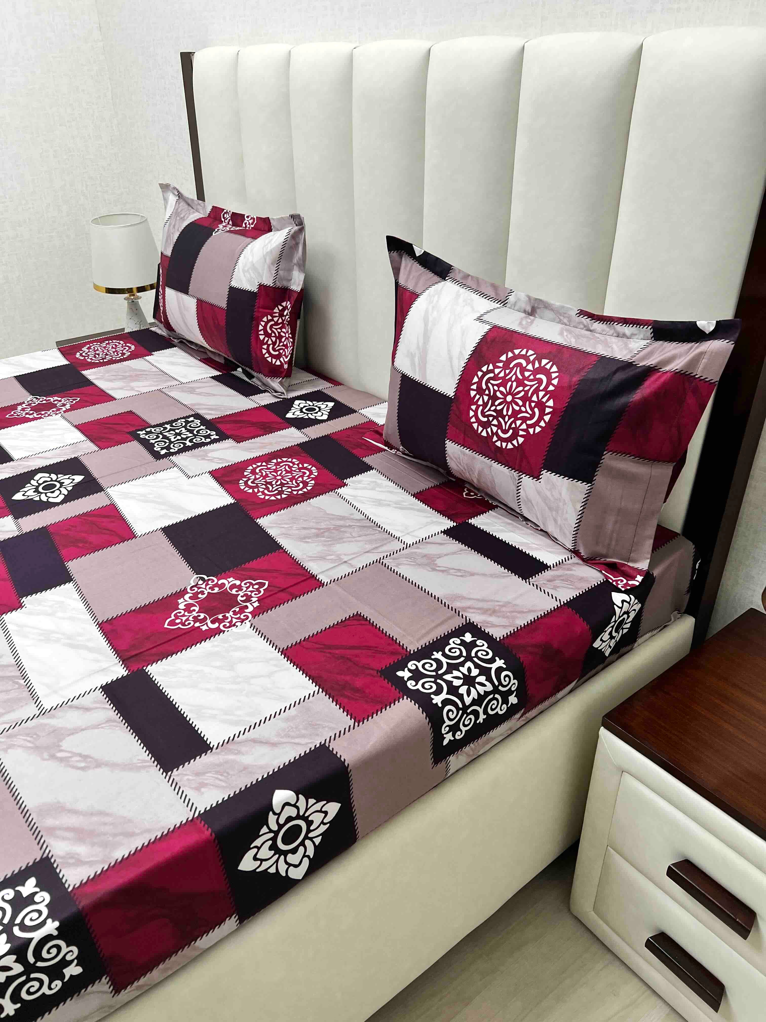 A-4605 - Pure Cotton 180 TC Queen Size Double Bedsheet (228X254) with Two Pillow Covers (43X68)