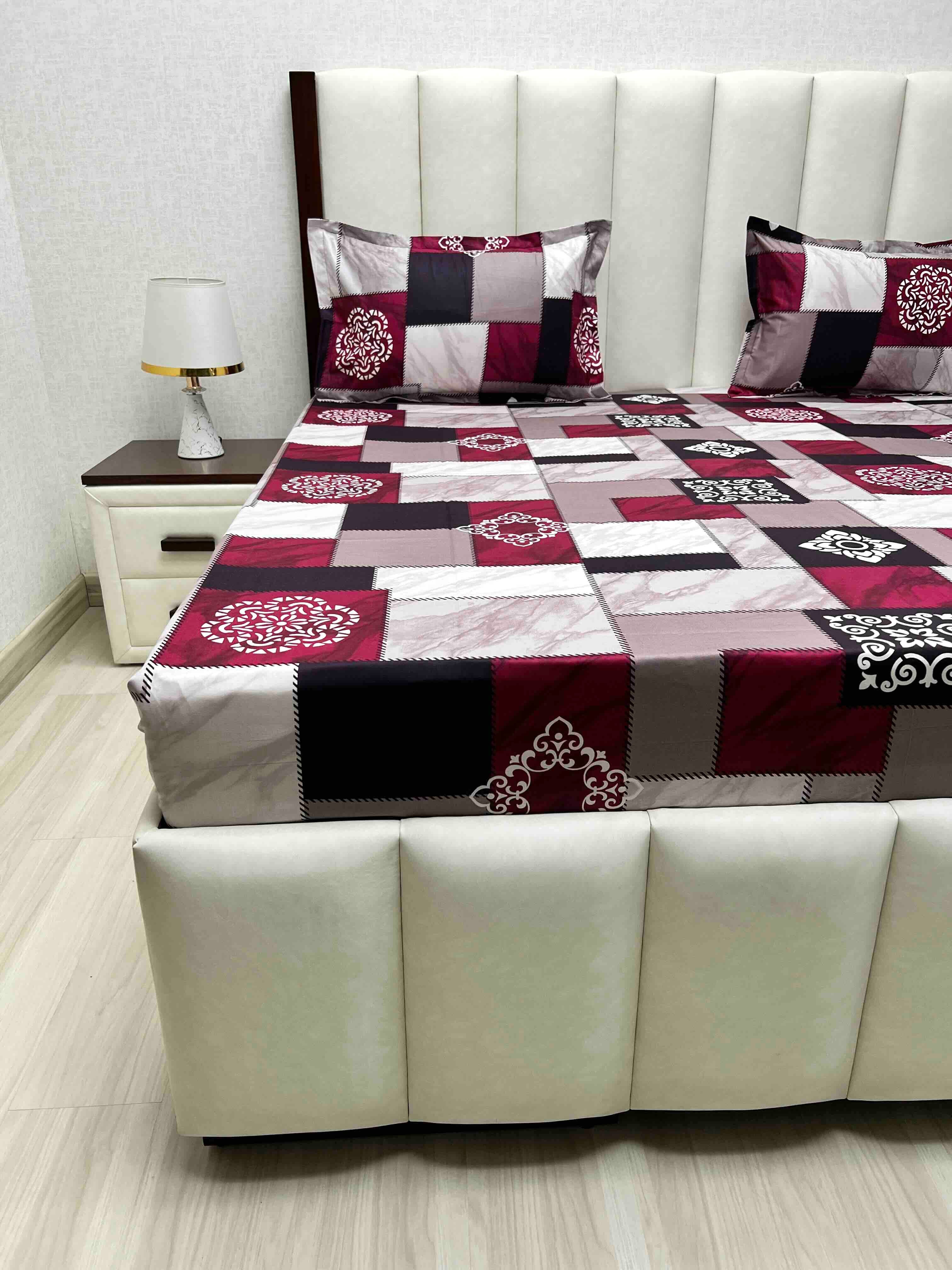 A-4605 - Pure Cotton 180 TC Queen Size Double Bedsheet (228X254) with Two Pillow Covers (43X68)