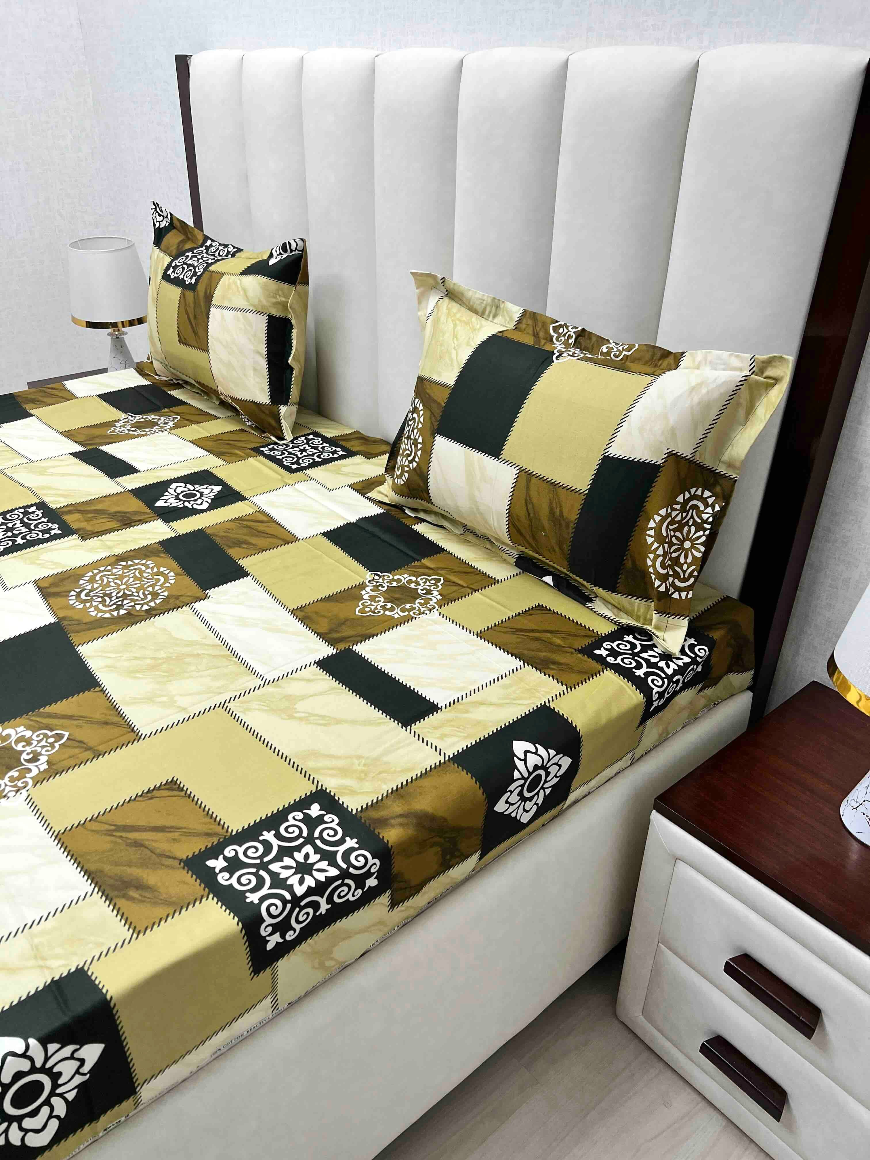 A-4606 - Pure Cotton 180 TC Queen Size Double Bedsheet (228X254) with Two Pillow Covers (43X68)