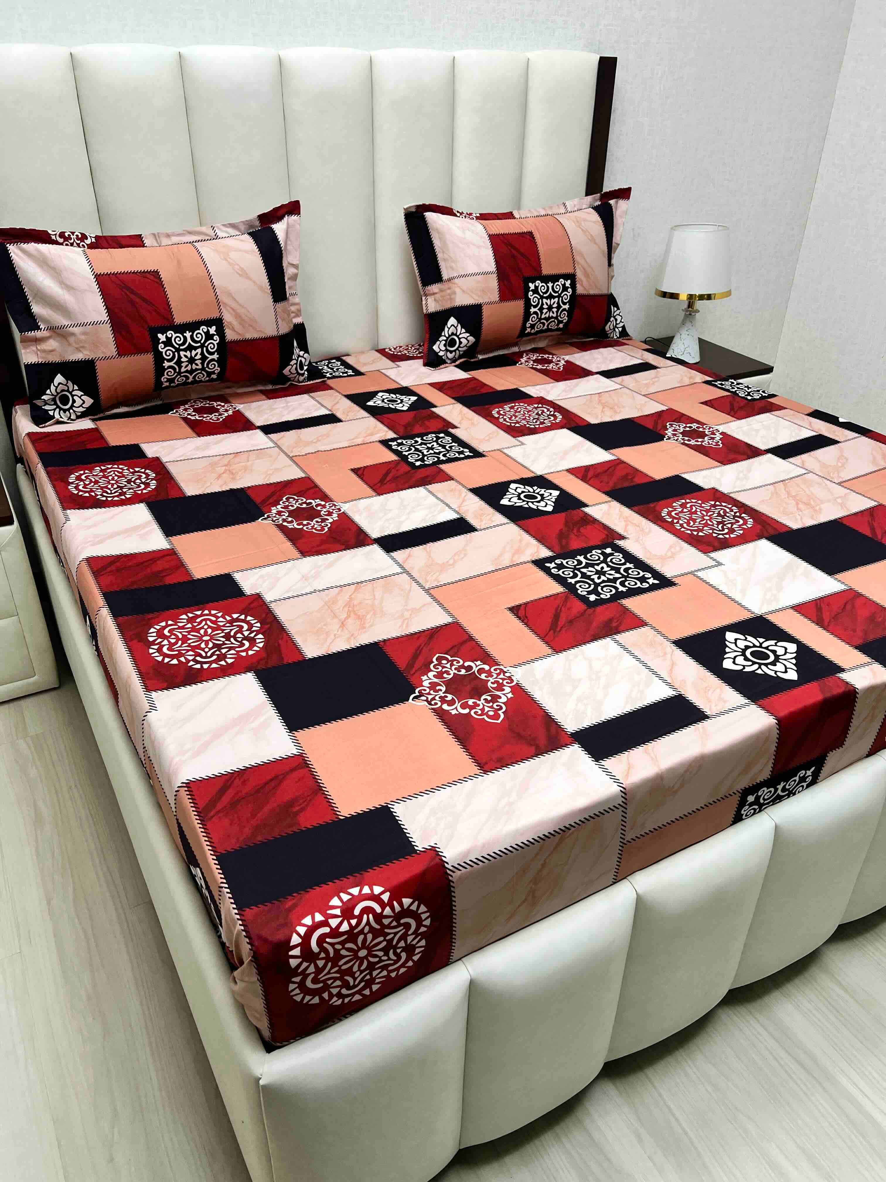 A-4608 - Pure Cotton 180 TC Queen Size Double Bedsheet (228X254) with Two Pillow Covers (43X68)