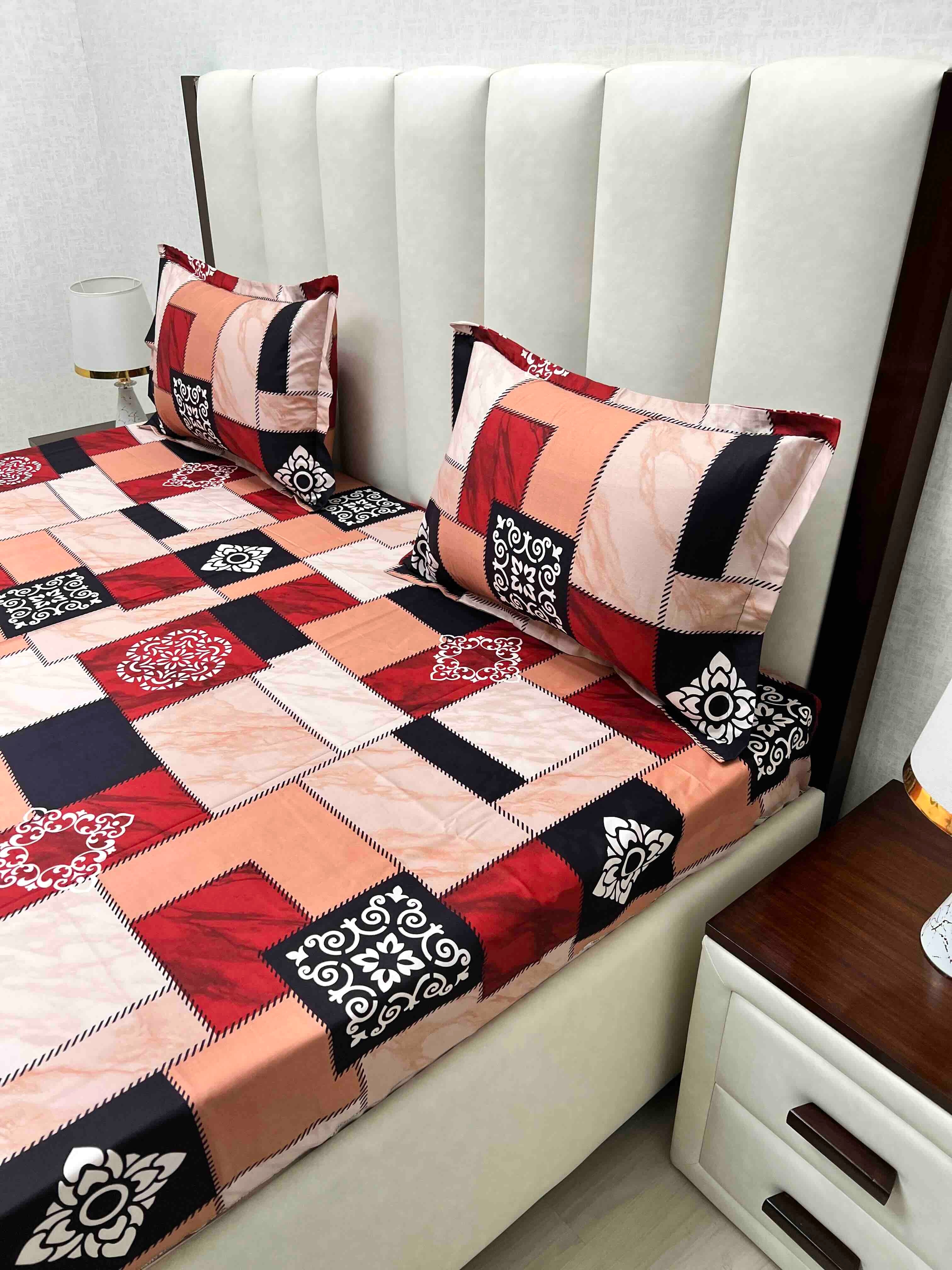 A-4608 - Pure Cotton 180 TC Queen Size Double Bedsheet (228X254) with Two Pillow Covers (43X68)