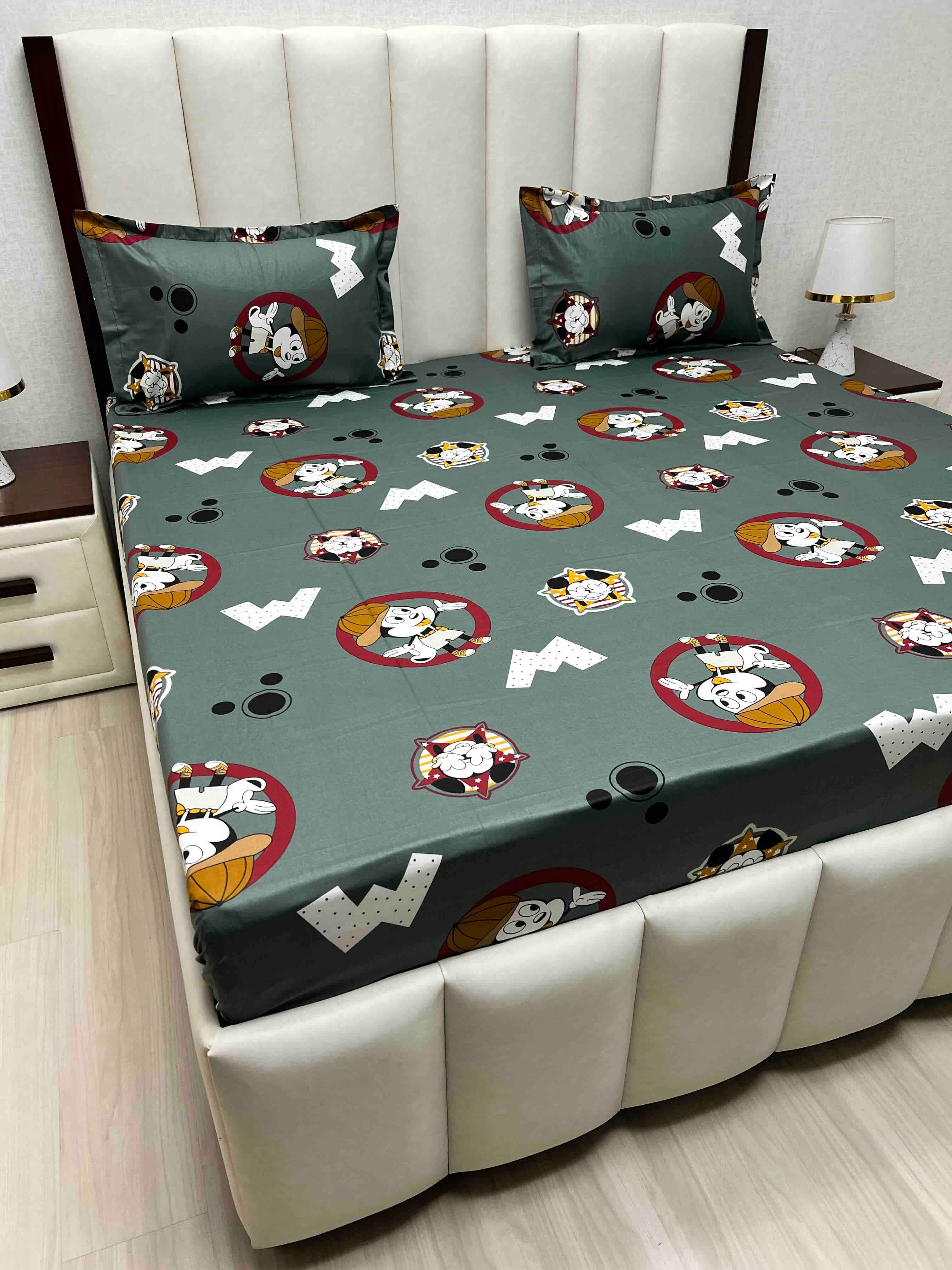 A-4609 - Pure Cotton 180 TC Queen Size Double Bedsheet (228X254) with Two Pillow Covers (43X68)