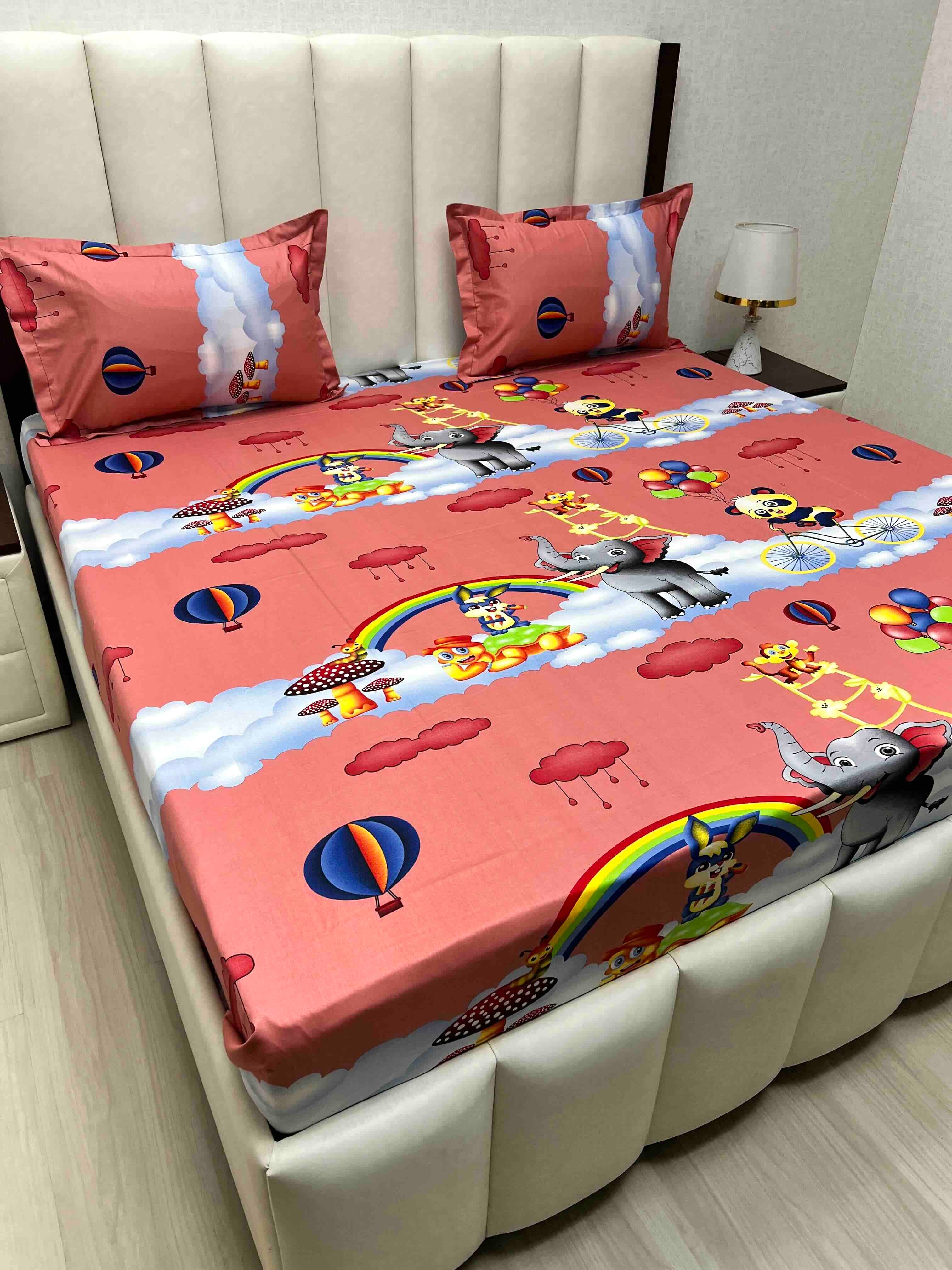 A-4611 - Pure Cotton 180 TC Queen Size Double Bedsheet (228X254) with Two Pillow Covers (43X68)