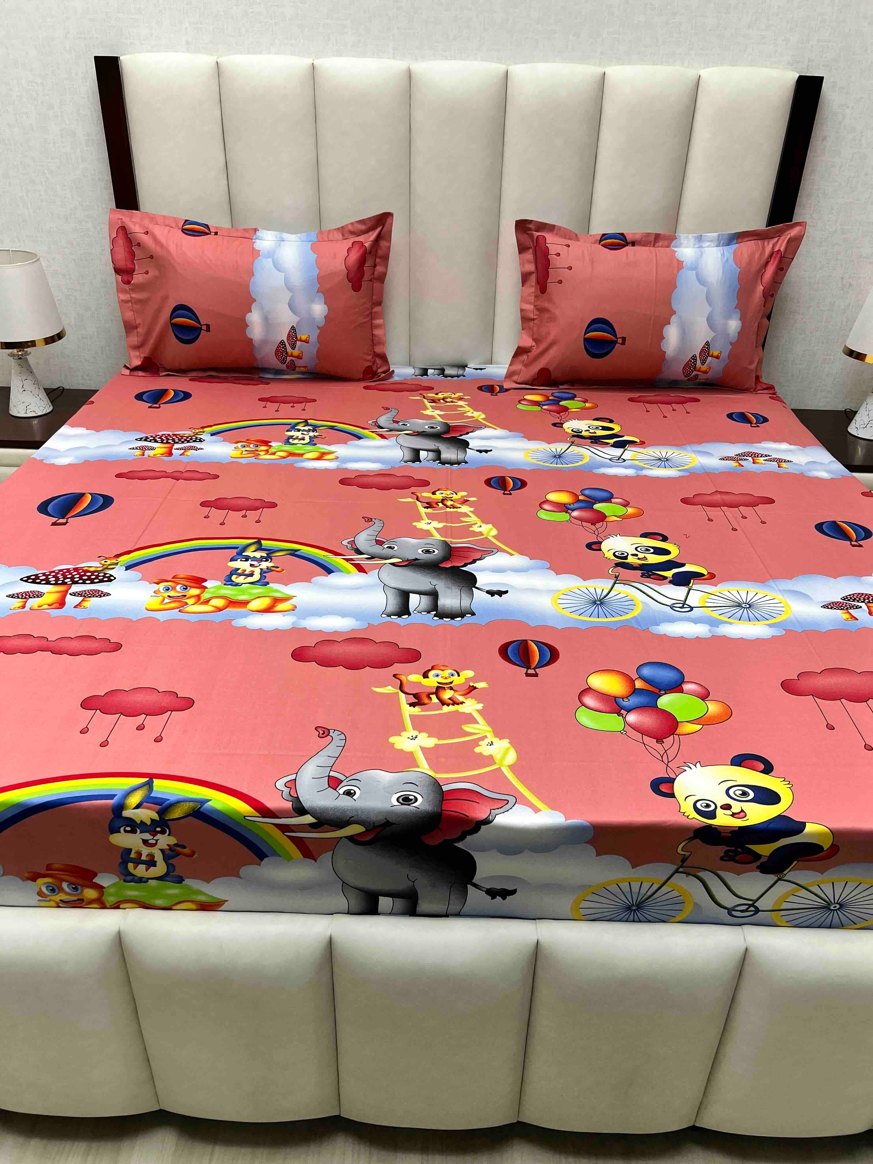 A-4611 - Pure Cotton 180 TC Queen Size Double Bedsheet (228X254) with Two Pillow Covers (43X68)