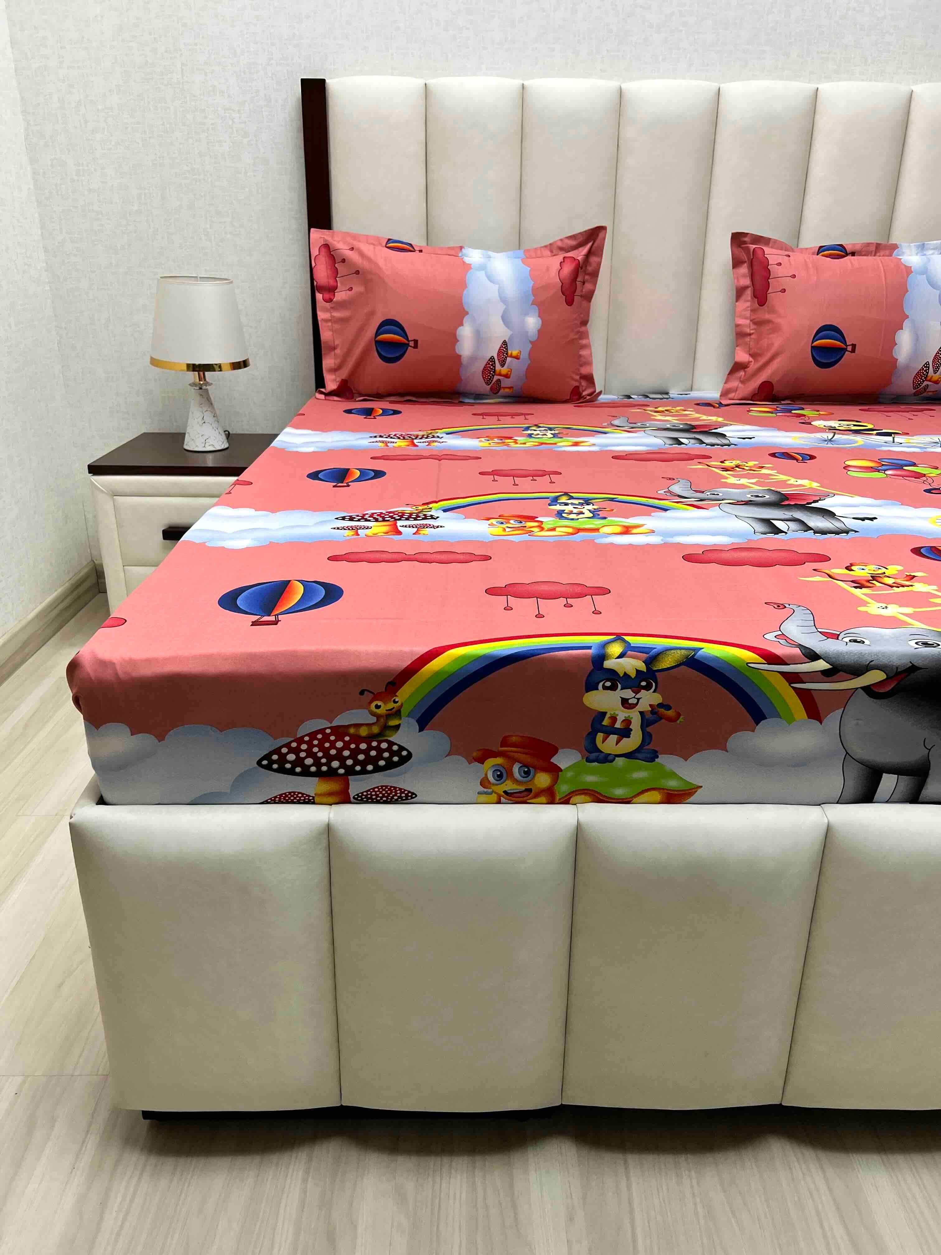 A-4611 - Pure Cotton 180 TC Queen Size Double Bedsheet (228X254) with Two Pillow Covers (43X68)