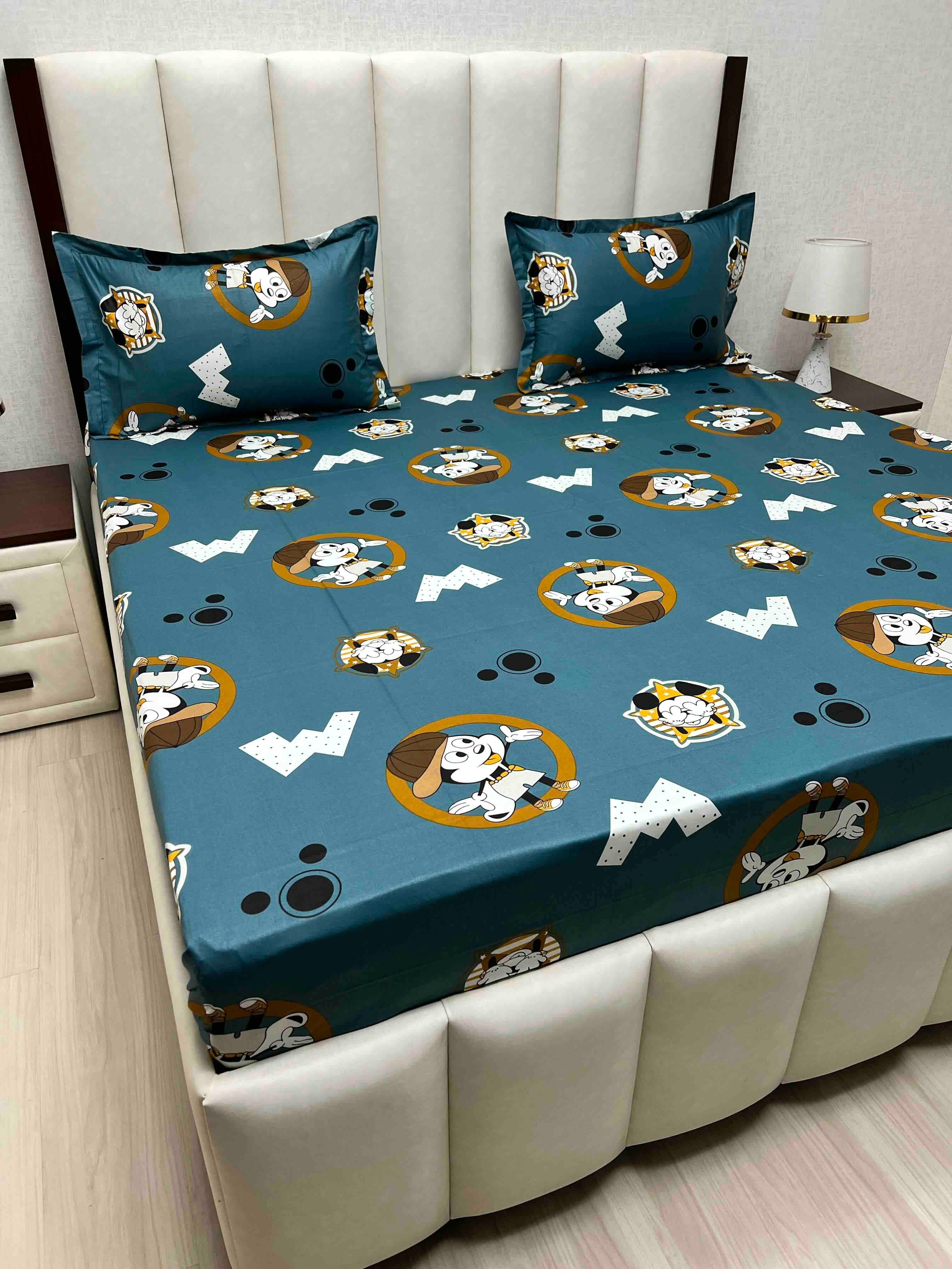 A-4612 - Pure Cotton 180 TC Queen Size Double Bedsheet (228X254) with Two Pillow Covers (43X68)