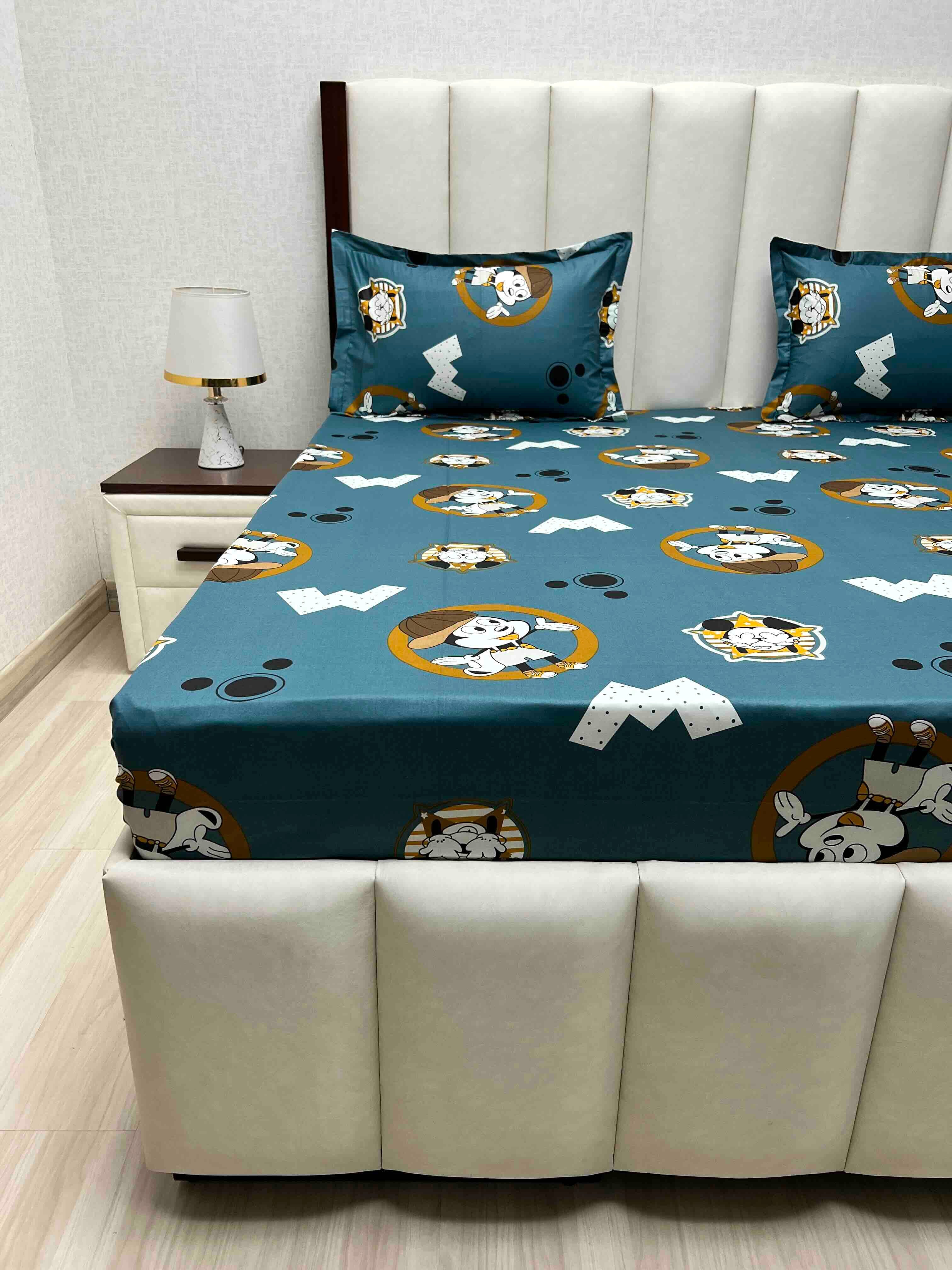 A-4612 - Pure Cotton 180 TC Queen Size Double Bedsheet (228X254) with Two Pillow Covers (43X68)