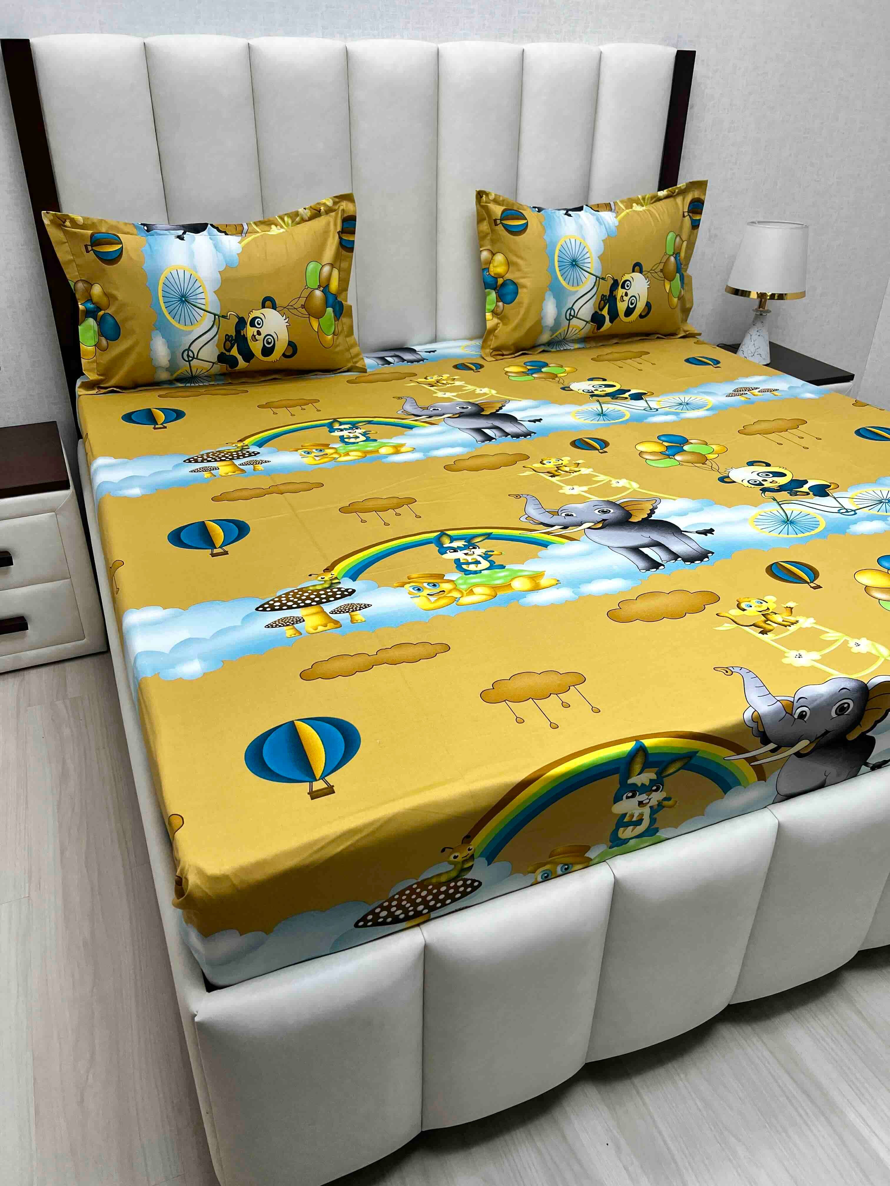 A-4613 - Pure Cotton 180 TC Queen Size Double Bedsheet (228X254) with Two Pillow Covers (43X68)