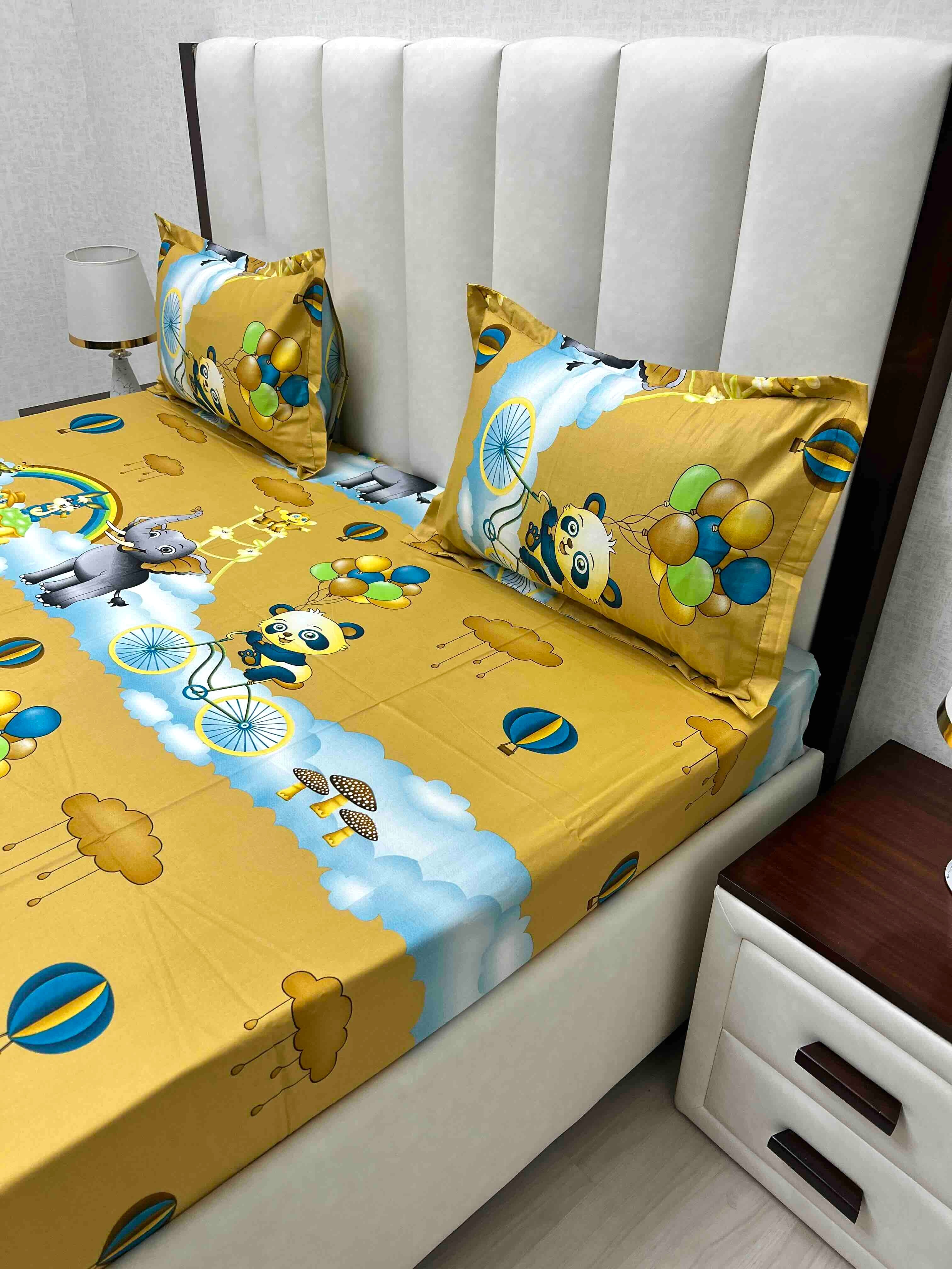 A-4613 - Pure Cotton 180 TC Queen Size Double Bedsheet (228X254) with Two Pillow Covers (43X68)