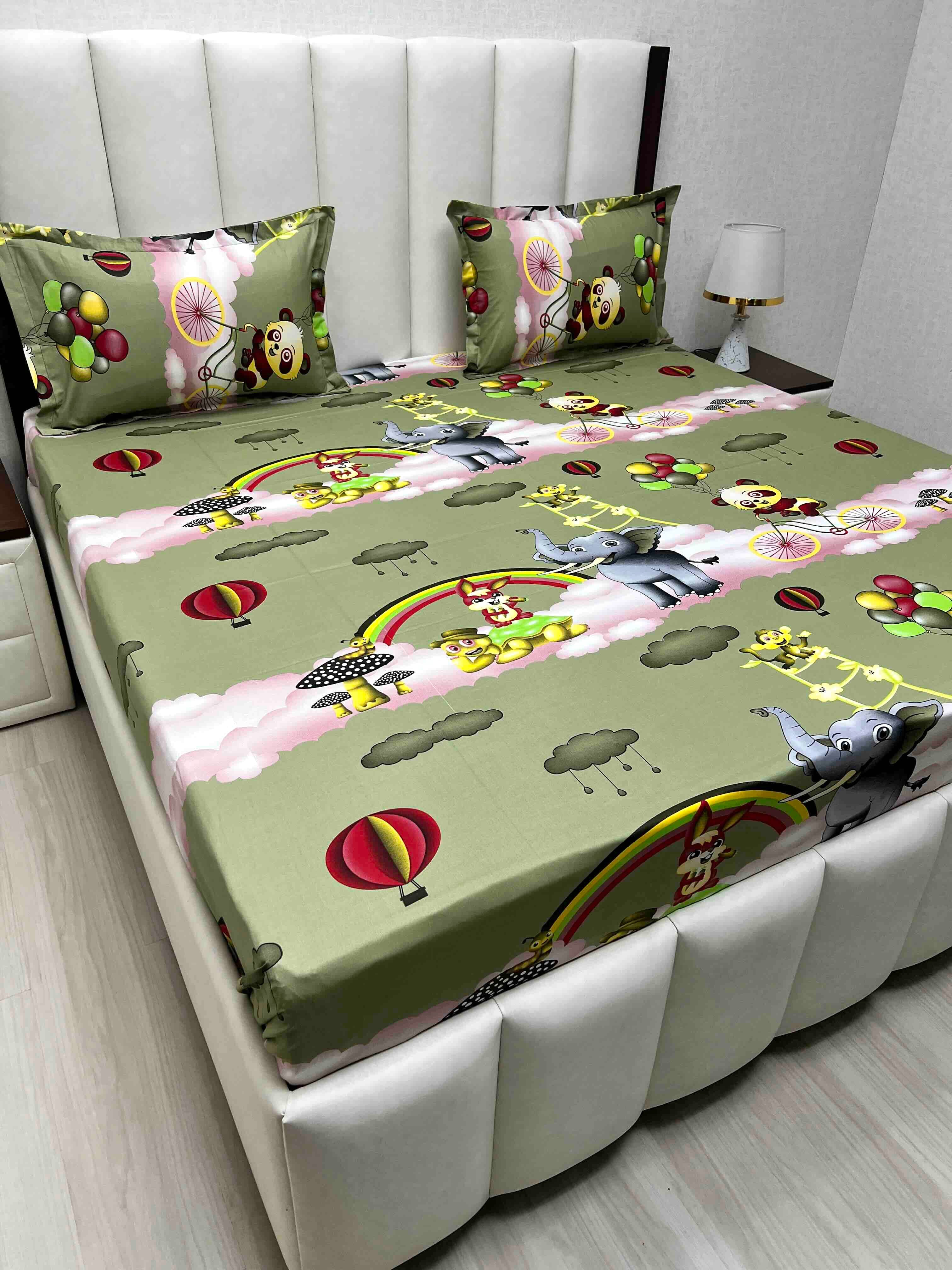 A-4614 - Pure Cotton 180 TC Queen Size Double Bedsheet (228X254) with Two Pillow Covers (43X68)