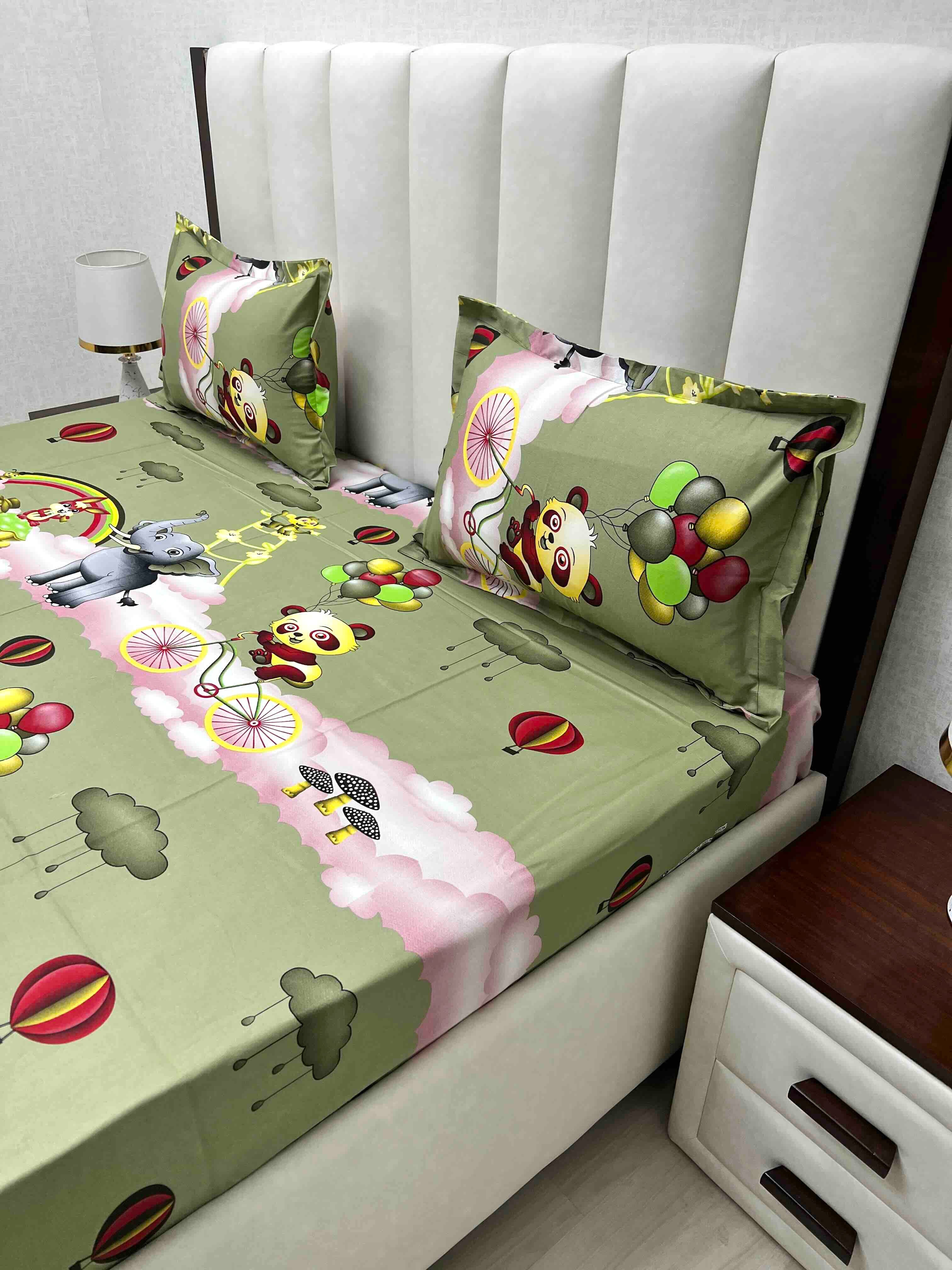 A-4614 - Pure Cotton 180 TC Queen Size Double Bedsheet (228X254) with Two Pillow Covers (43X68)